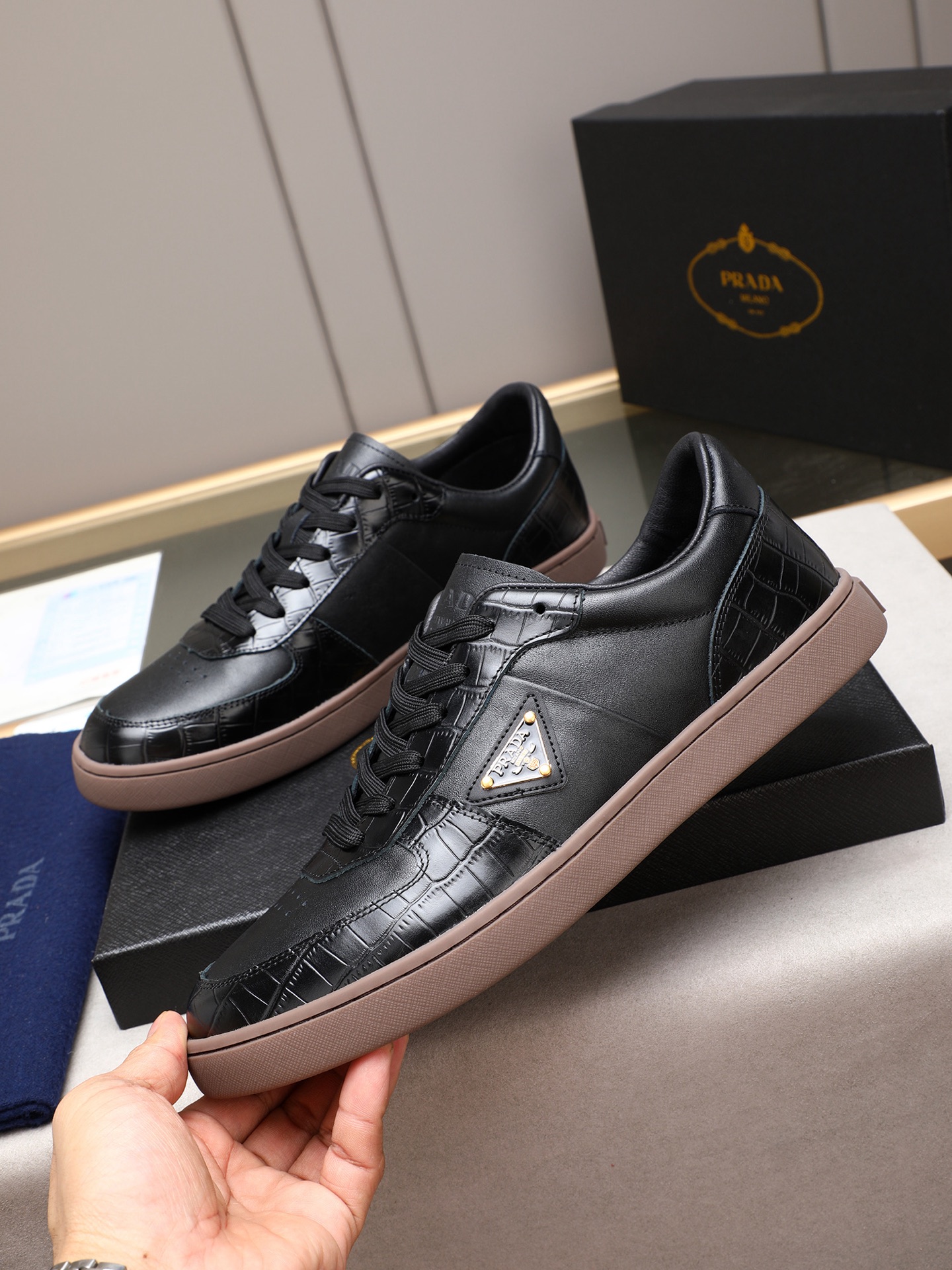 Prada Men's Black Leather Low-Top Sneakers Size 38-44 Fashion Sneakers 3 i1746696421188 3842 0 1