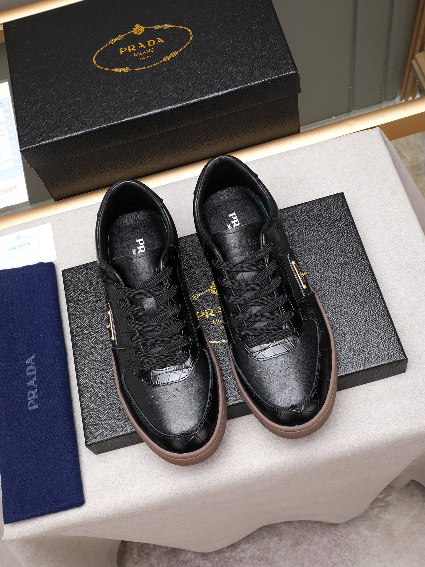 Prada Men's Black Leather Low-Top Sneakers Size 38-44 Fashion Sneakers 9 i1746696421222 8801 0 7