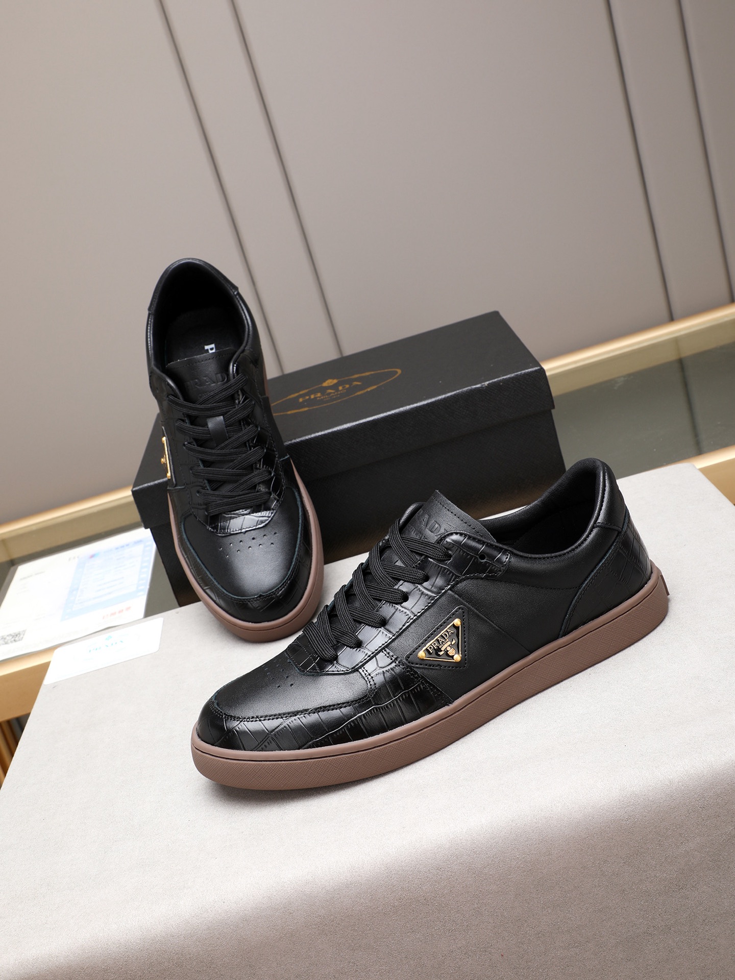 Prada Men's Black Leather Low-Top Sneakers Size 38-44 Fashion Sneakers 7 i1746696428149 3727 0 5