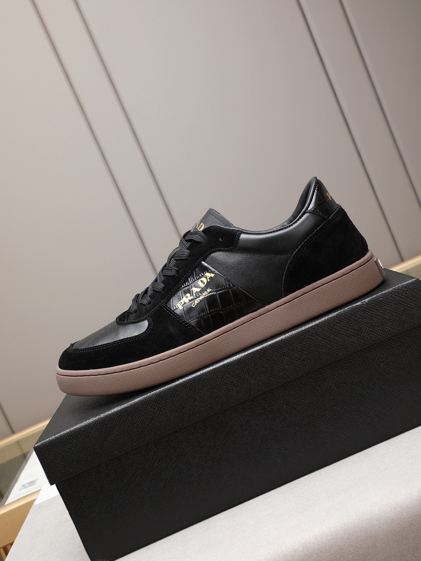 Prada Men's Leather & Suede Low-Top Sneakers - Black, Sizes 38-44 7 i1746697099002 2142 0 5
