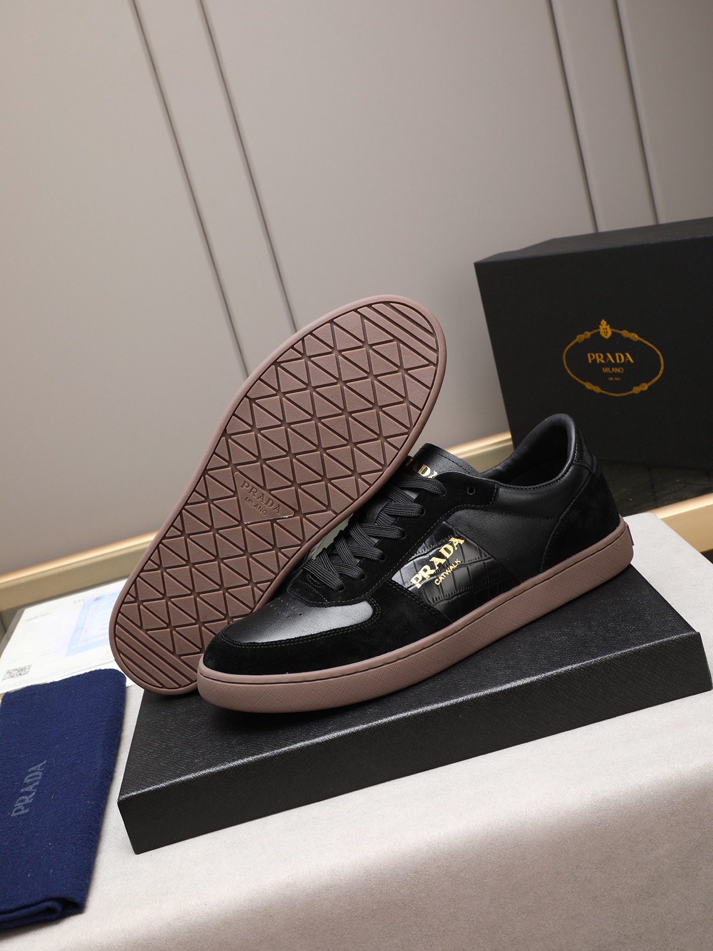 Prada Men's Leather & Suede Low-Top Sneakers - Black, Sizes 38-44 4 i1746697099009 9616 0 2