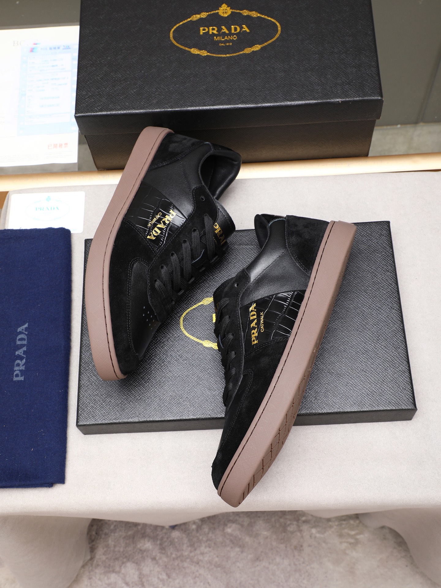 Prada Men's Leather & Suede Low-Top Sneakers - Black, Sizes 38-44 9 i1746697100784 9312 0 7