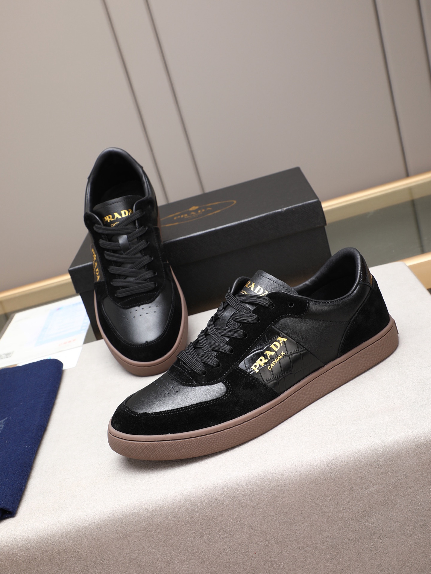 Prada Men's Leather & Suede Low-Top Sneakers - Black, Sizes 38-44 8 i1746697100817 8004 0 6