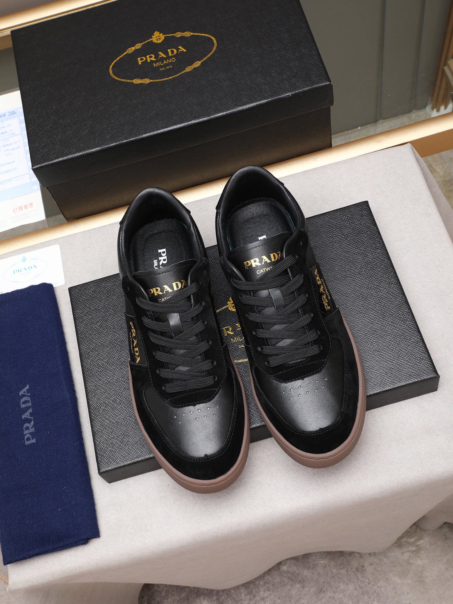 Prada Men's Leather & Suede Low-Top Sneakers - Black, Sizes 38-44 6 i1746697100823 8519 0 4