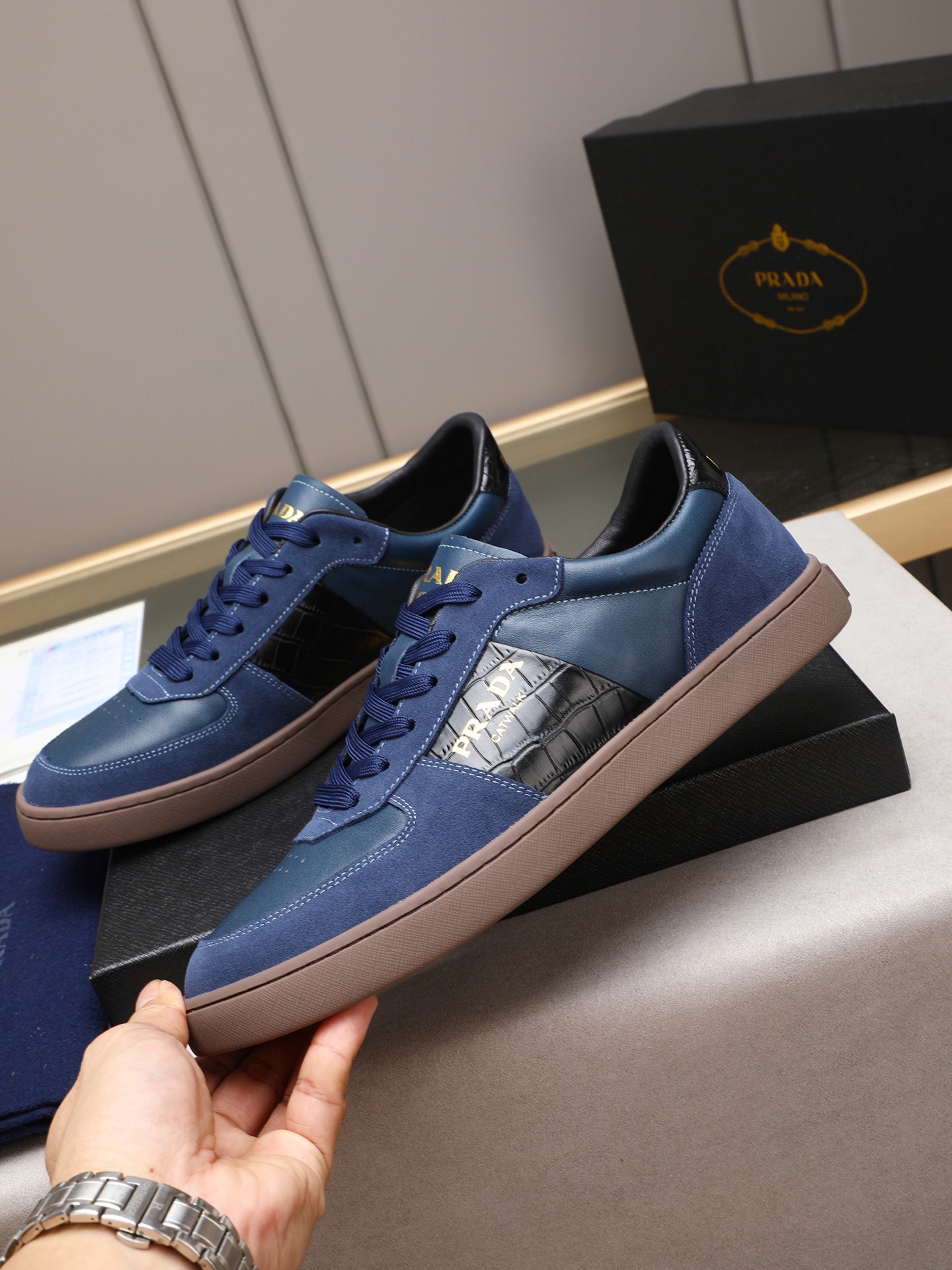 Prada Men's Blue Leather Low-Top Sneakers Fashion Casual Shoes 3 i1746697147093 2289 0 1