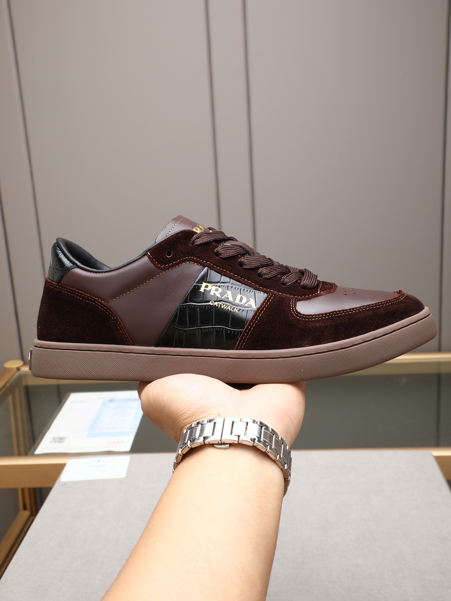 Prada Men's Fashionable Casual Sneakers - Leather, Breathable Lining 1 Prada Men's Fashionable Casual Sneakers - Leather, Breathable Lining