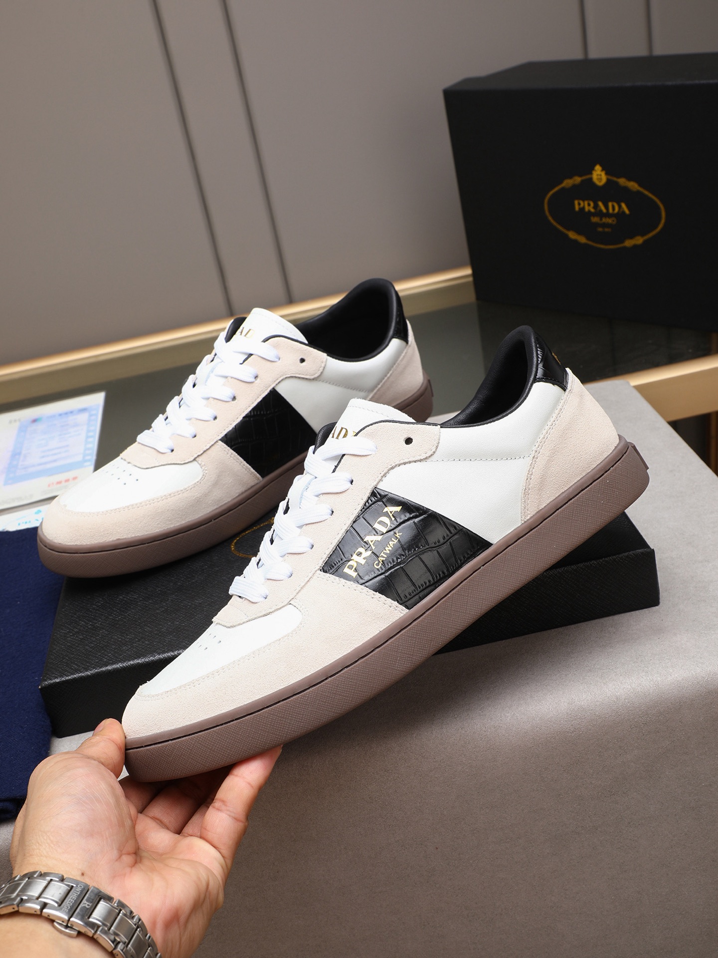 Prada Men's Fashion Sneakers, Leather Upper, Breathable Lining, Size 38-44 3 i1746697190493 9296 0 1