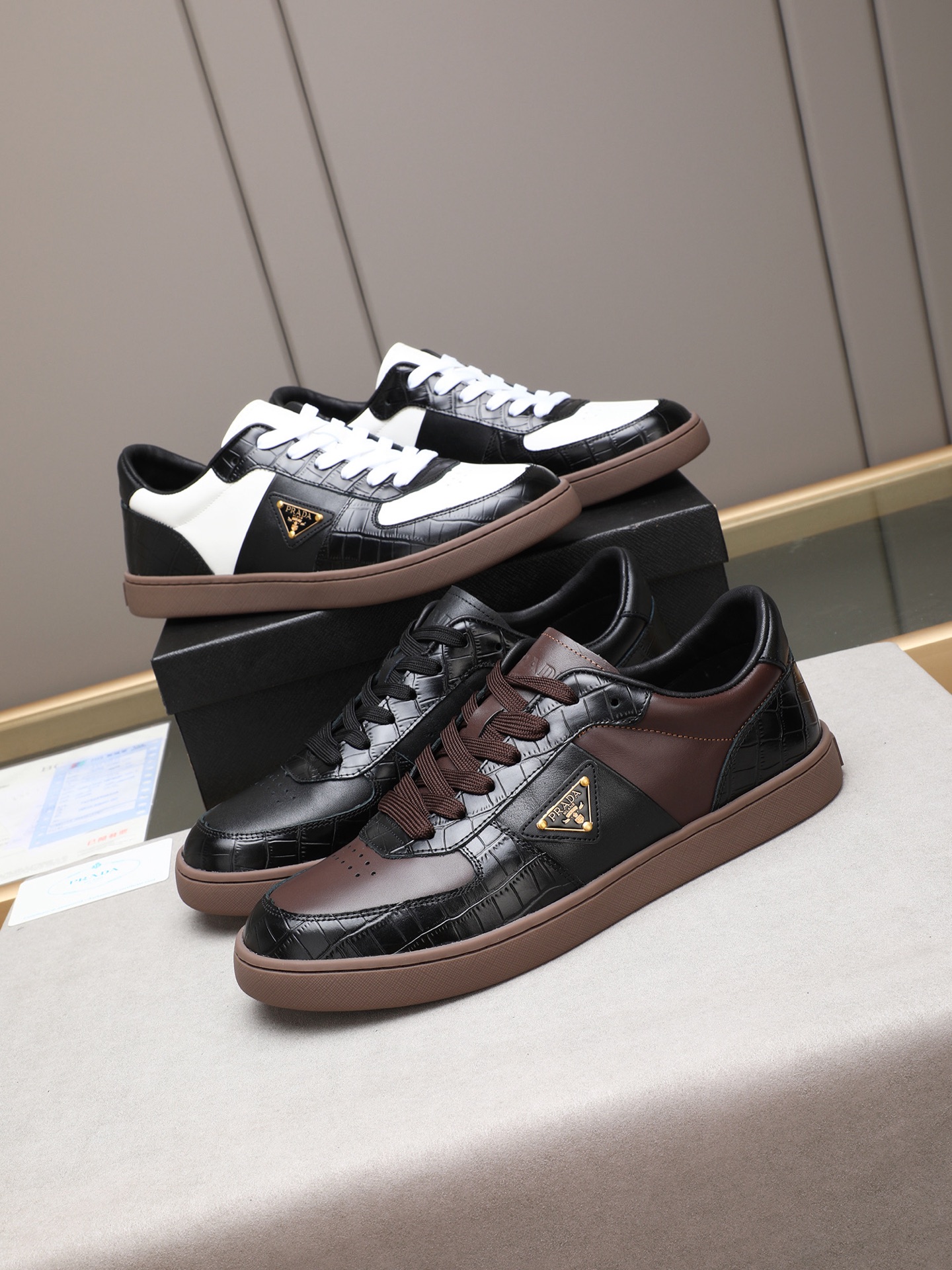 Prada Men's Black Leather Fashion Sneakers,Size 38-44,Low-Key Luxury 10 i1746697335612 6070 0 8