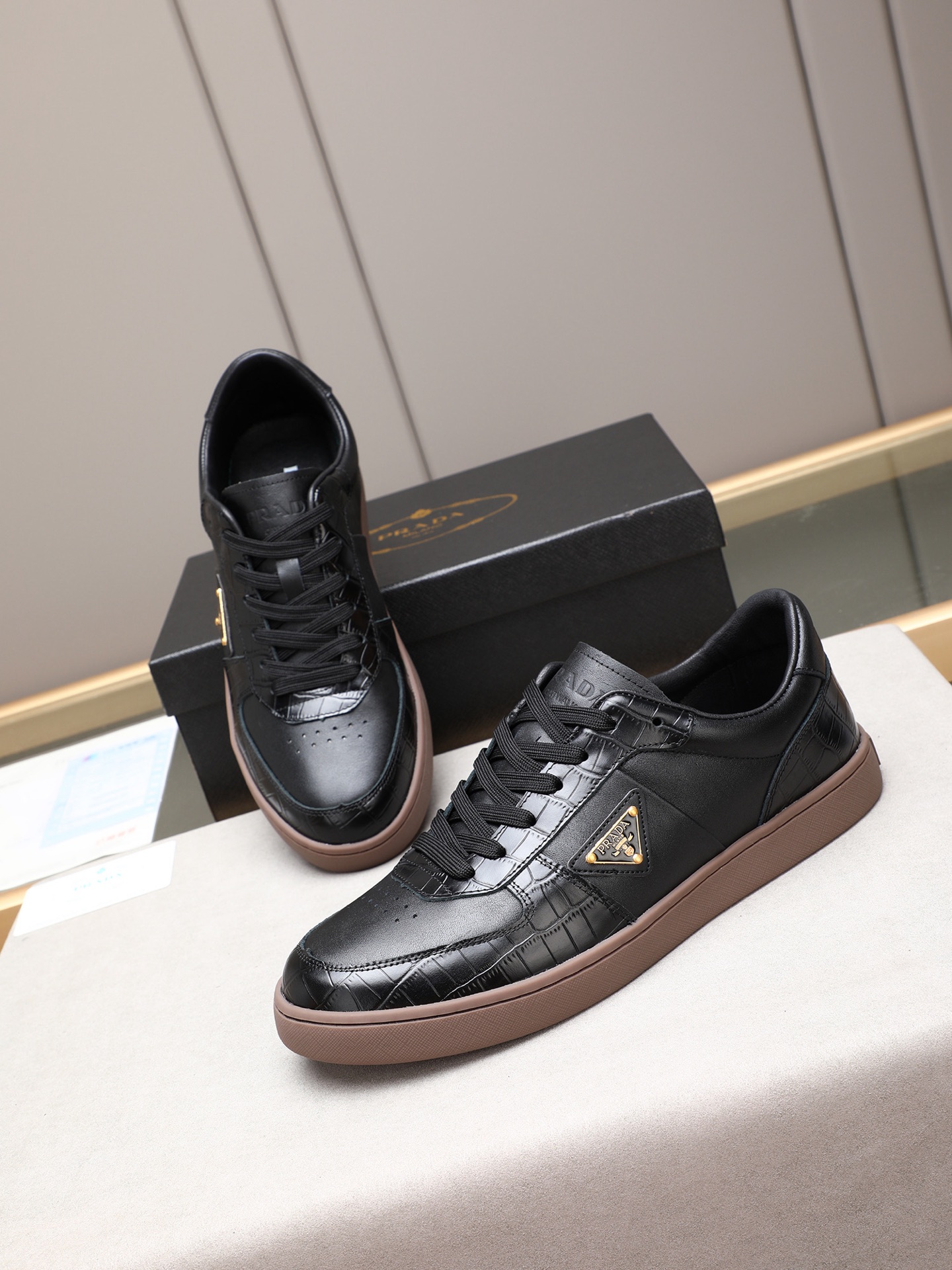 Prada Men's Black Leather Fashion Sneakers,Size 38-44,Low-Key Luxury 9 i1746697335629 2946 0 7