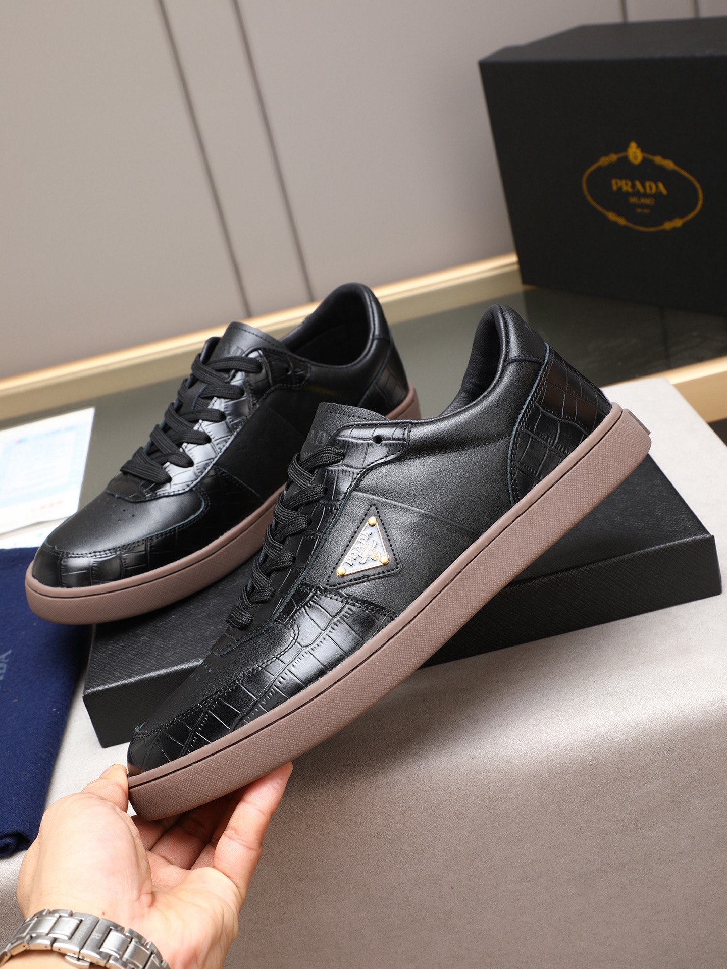 Prada Men's Black Leather Fashion Sneakers,Size 38-44,Low-Key Luxury 3 i1746697337026 1719 0 1