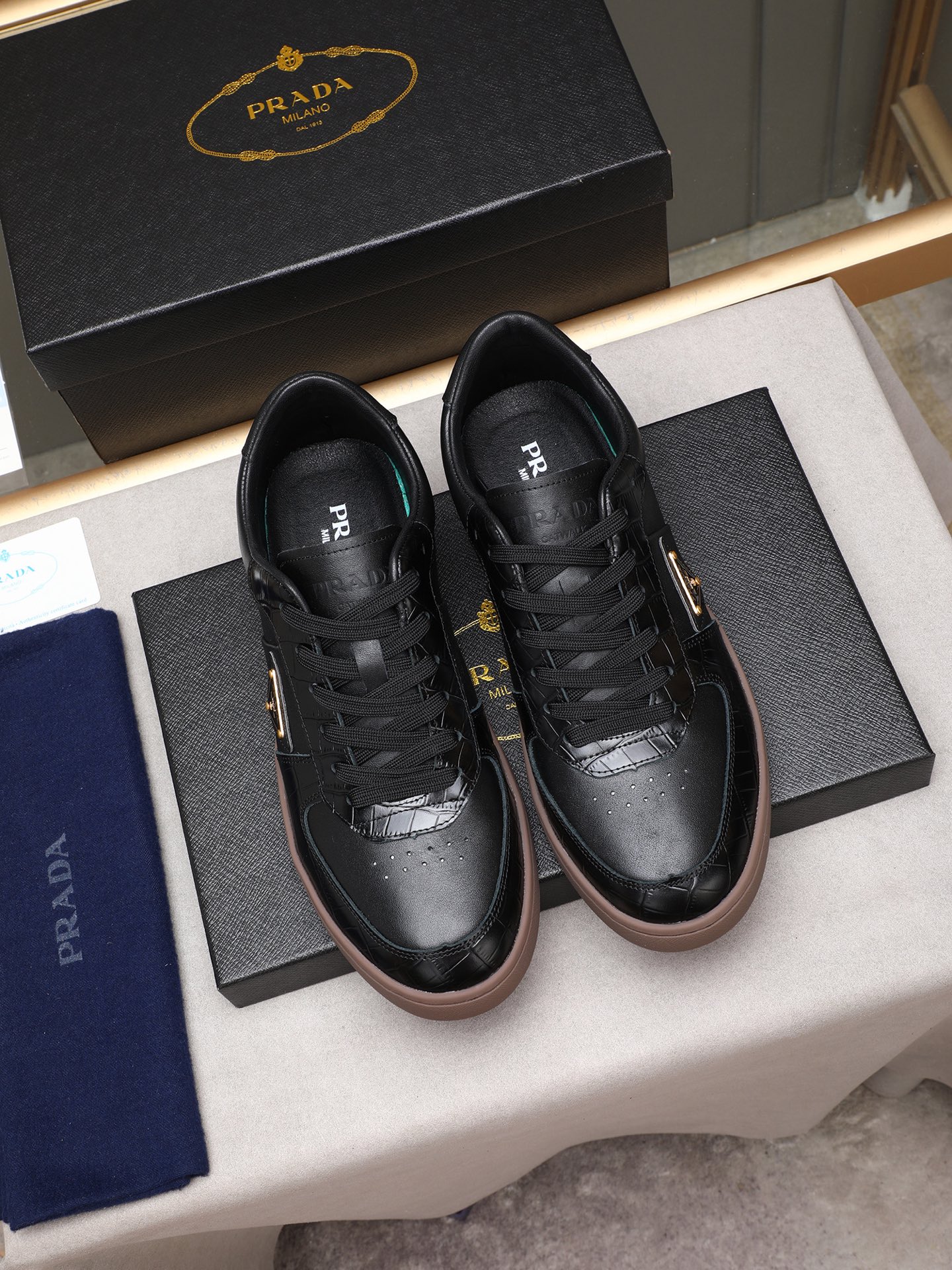 Prada Men's Black Leather Fashion Sneakers,Size 38-44,Low-Key Luxury 7 i1746697337092 8825 0 5