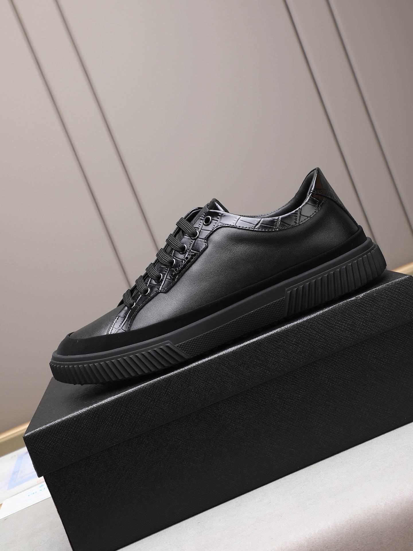 Prada Men's Leather Low-top Sneakers - Black Crocodile Trim, Lace-up, Fashionable 6 i1746697553261 9879 0 4