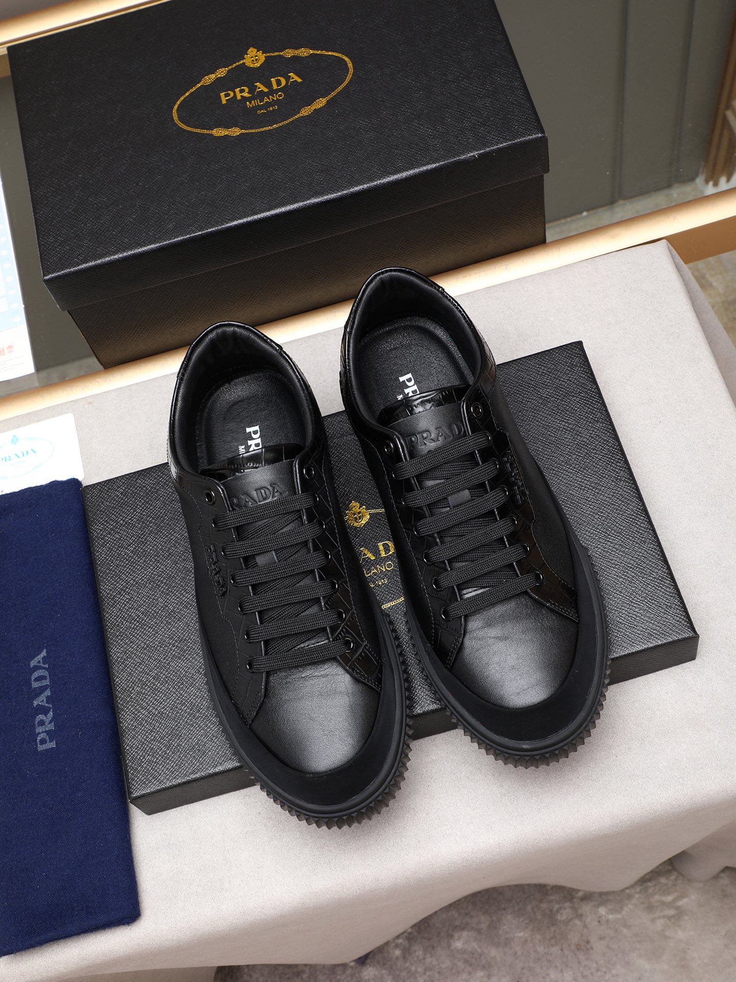 Prada Men's Leather Low-top Sneakers - Black Crocodile Trim, Lace-up, Fashionable 7 i1746697553306 6761 0 5