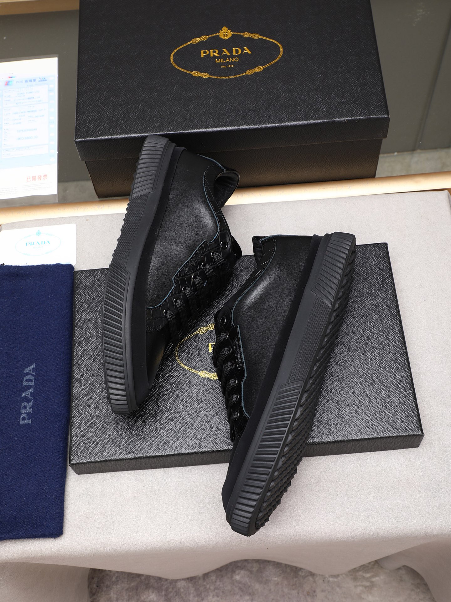 Prada Men's Leather Low-top Sneakers - Black Crocodile Trim, Lace-up, Fashionable 9 i1746697554871 2533 0 7