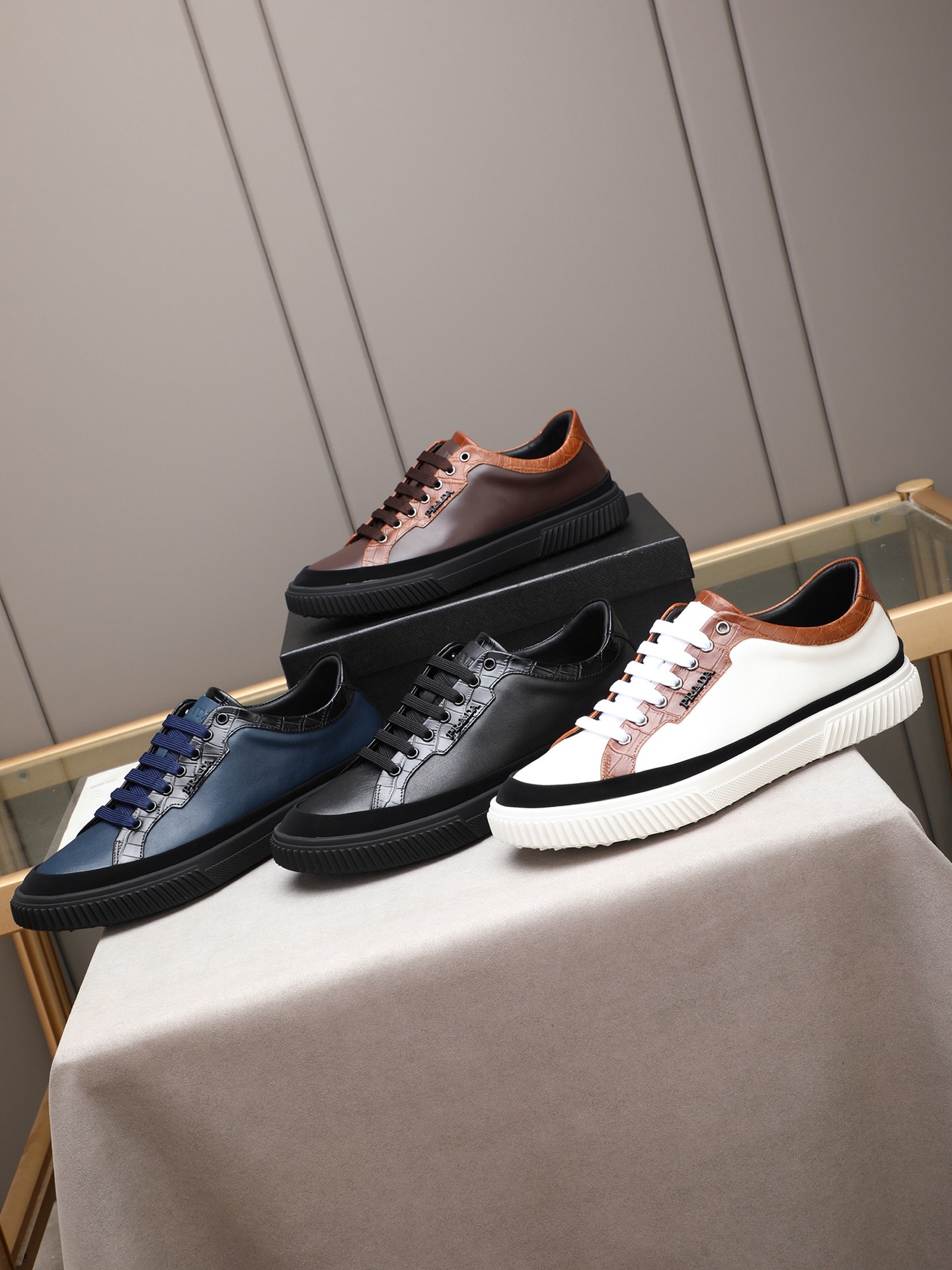 Prada Men's Leather Low-top Sneakers - Black Crocodile Trim, Lace-up, Fashionable 10 i1746697567871 4275 0 8