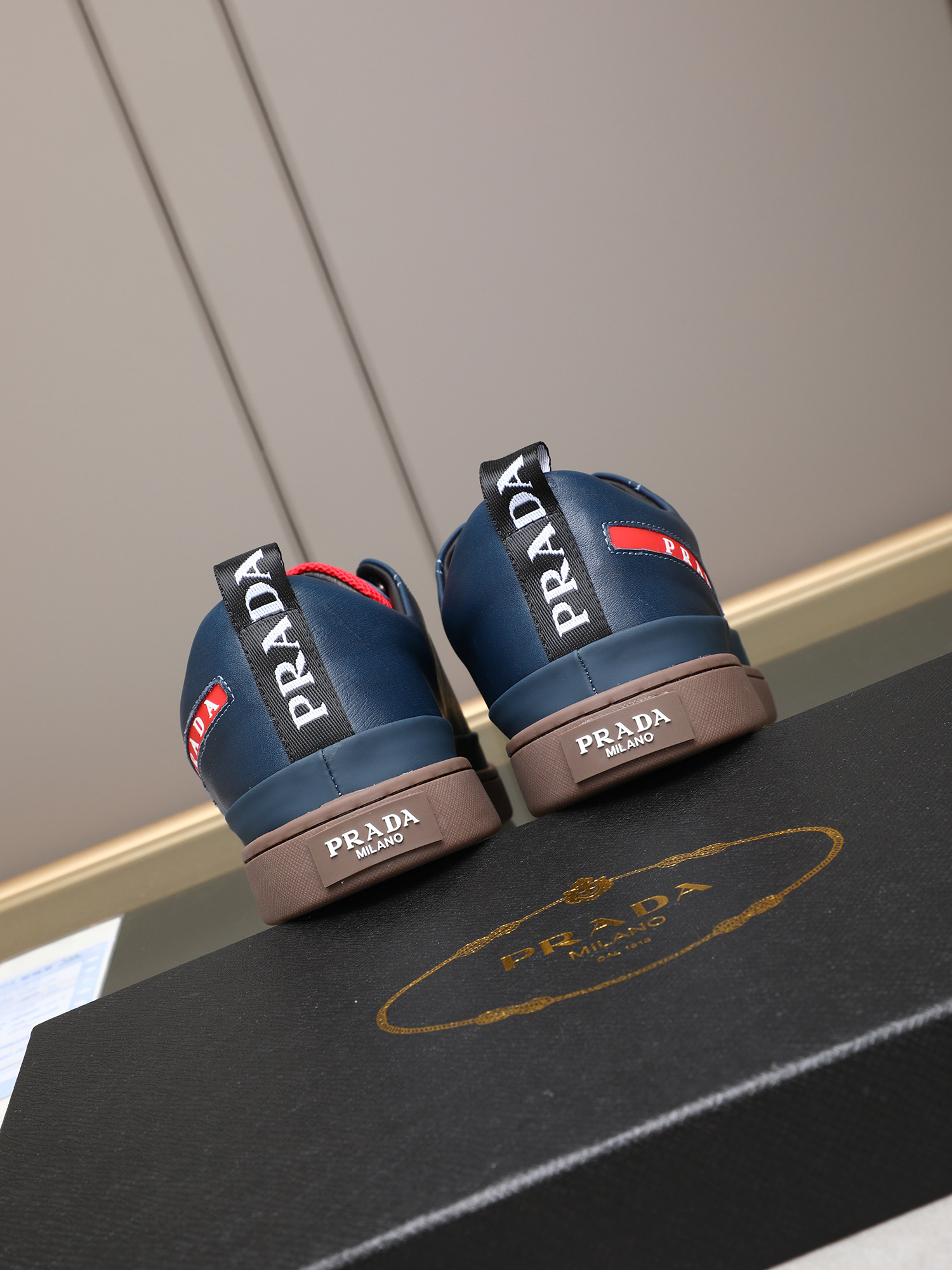 Prada Men's Leather Lace-Up Sneakers, Blue Leather, Size 38-44 6 i1746697776207 4268 0 4