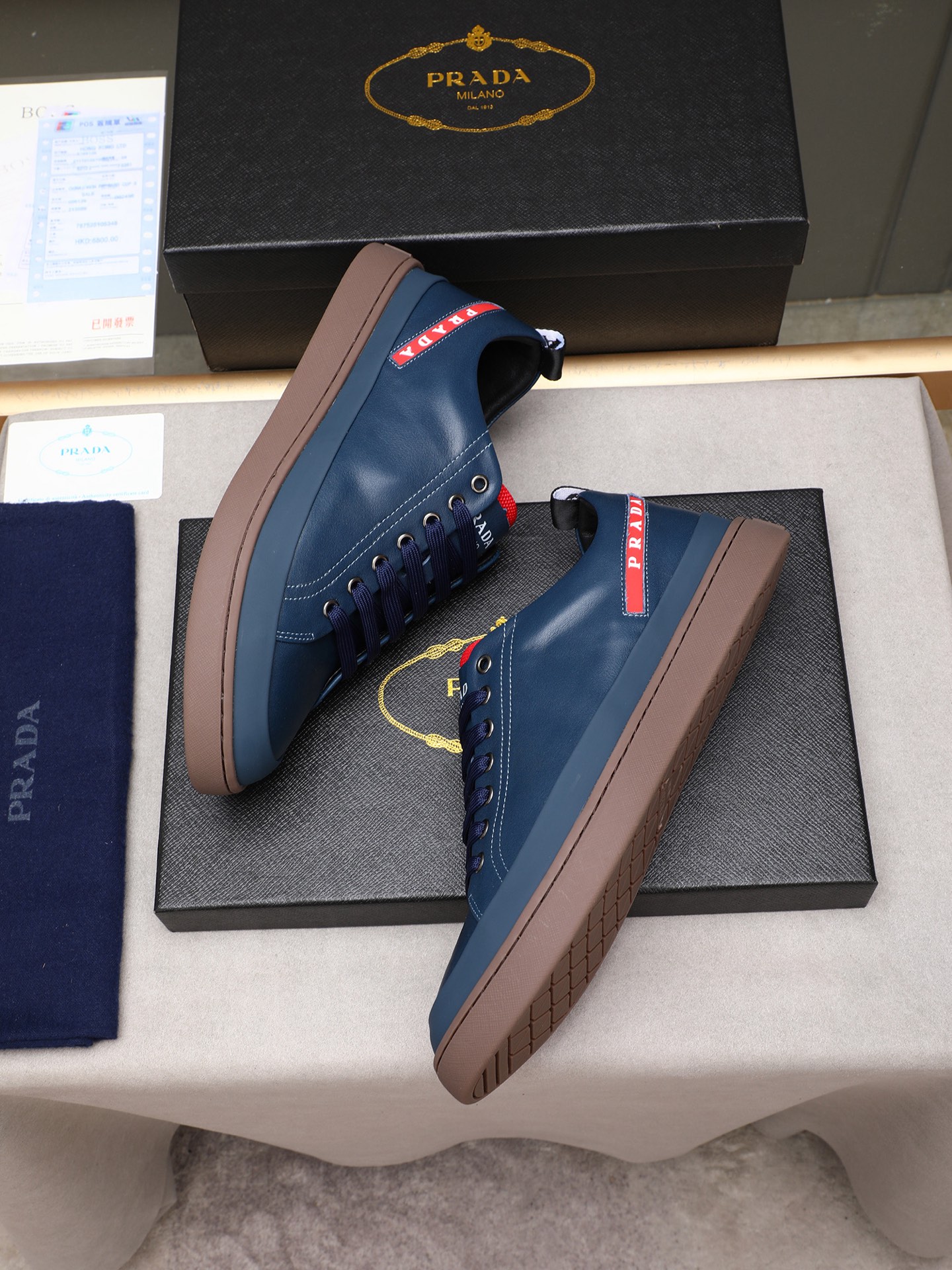 Prada Men's Leather Lace-Up Sneakers, Blue Leather, Size 38-44 9 i1746697776534 9964 0 7