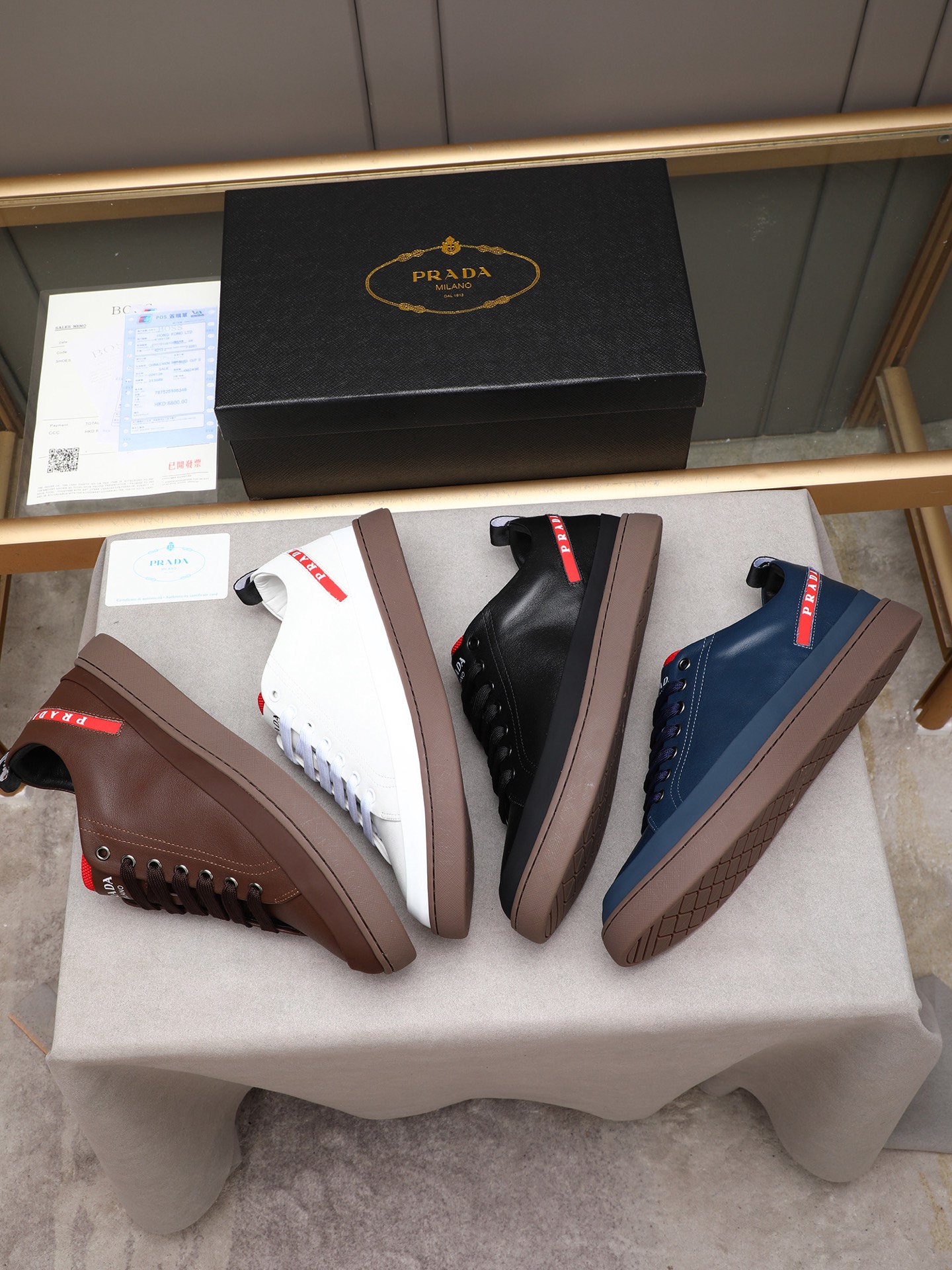 Prada Men's Leather Lace-Up Sneakers, Blue Leather, Size 38-44 10 i1746697777866 3189 0 8