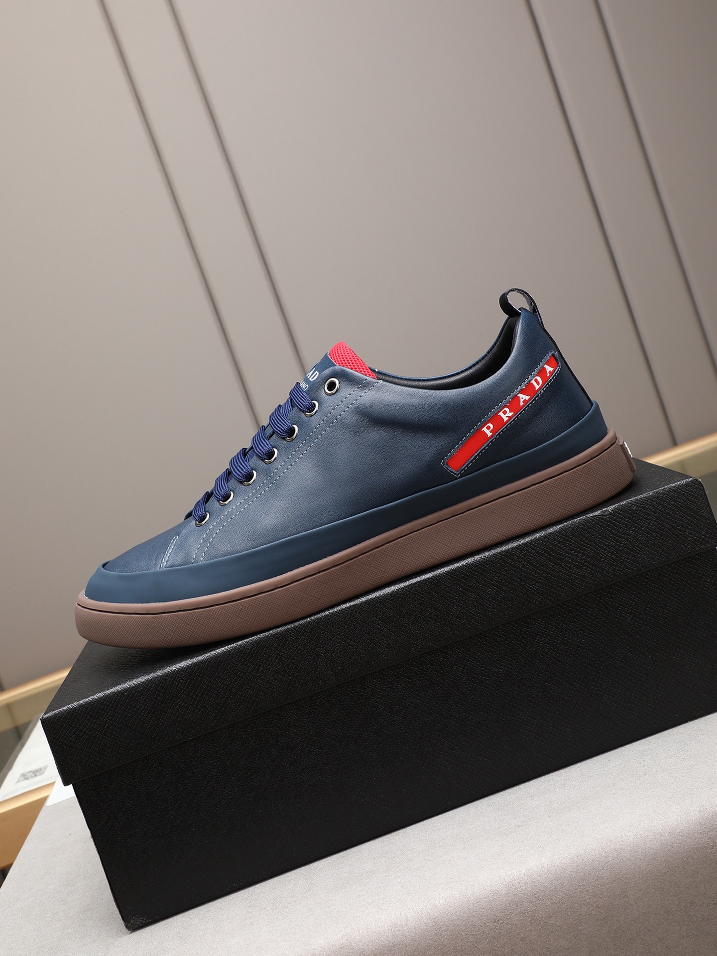Prada Men's Leather Lace-Up Sneakers, Blue Leather, Size 38-44 7 i1746697777871 7487 0 5