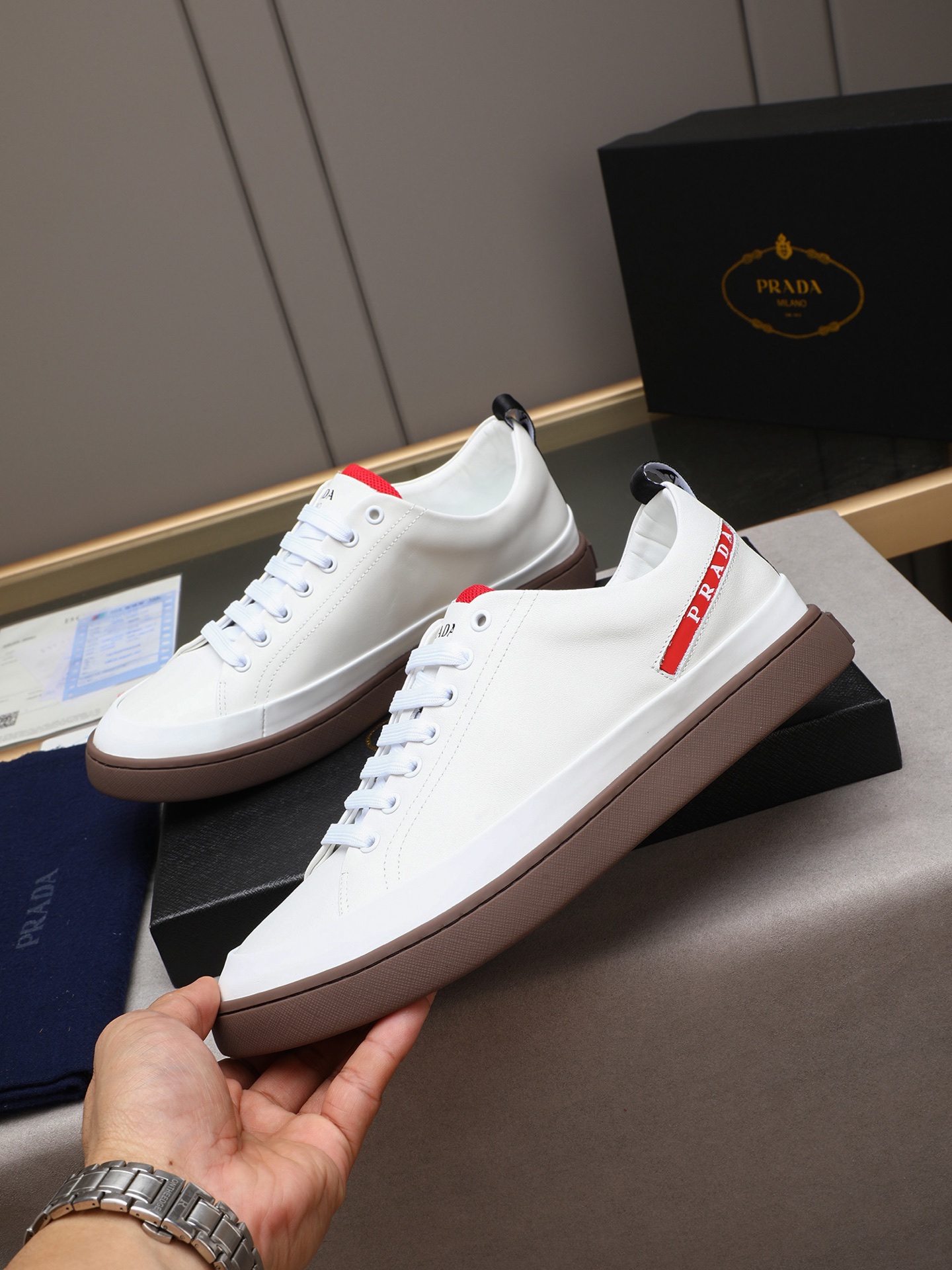 Prada Men's White Leather Low-Top Sneakers Casual Fashion Sneakers 3 i1746697844540 2509 0 1