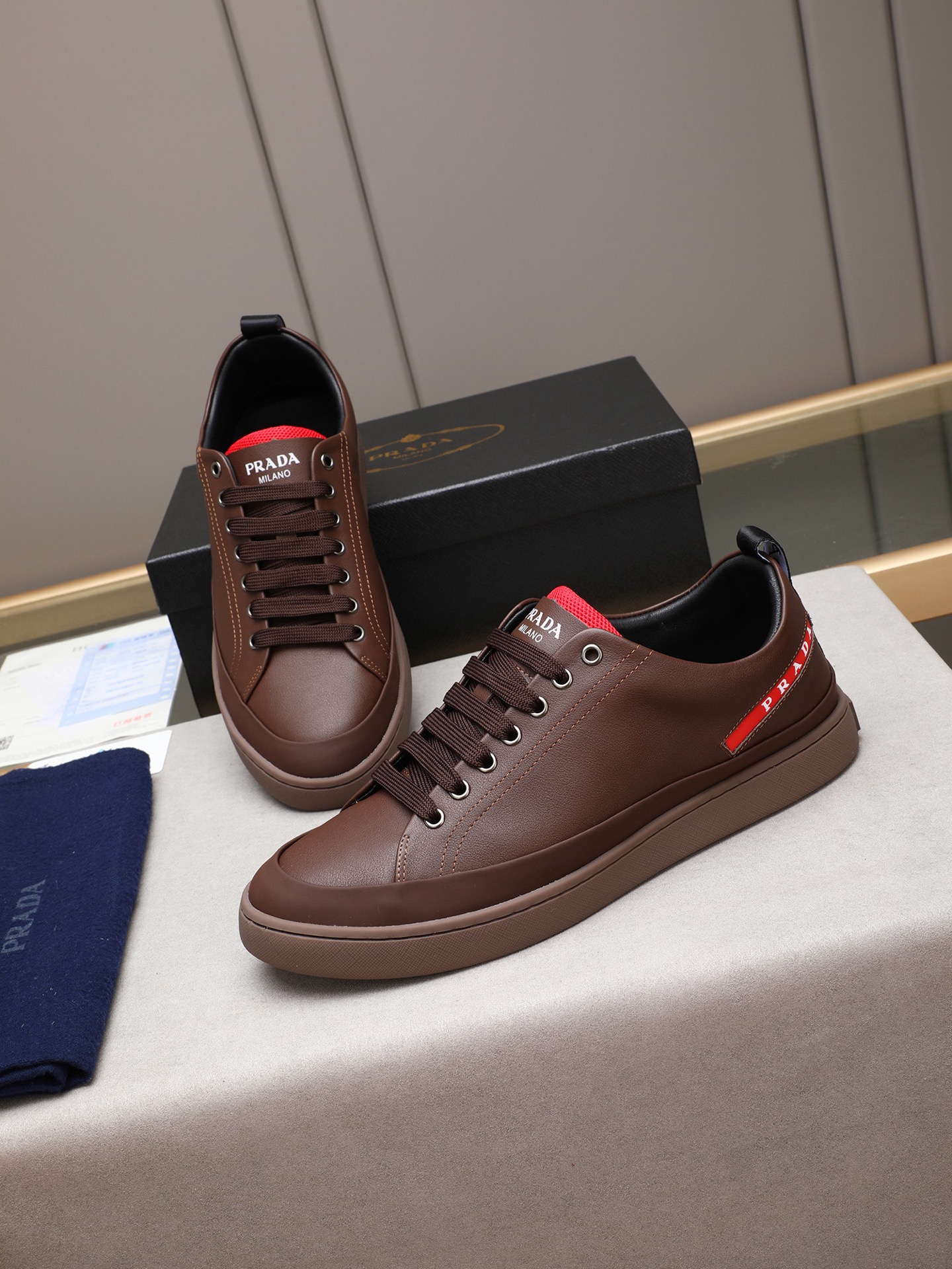 Prada Men's Leather Low Top Sneakers Brown Casual Shoes Size 38-44 10 i1746697860158 3735 0 8
