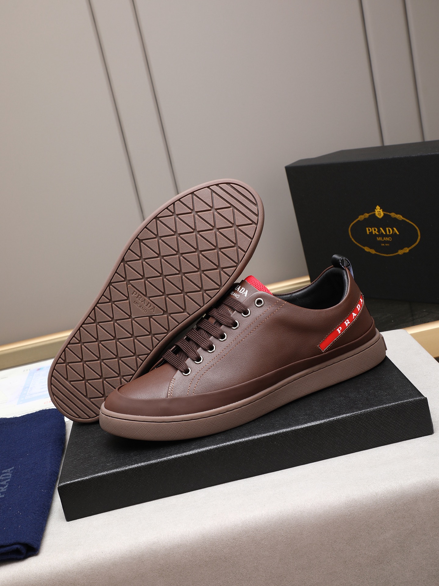 Prada Men's Leather Low Top Sneakers Brown Casual Shoes Size 38-44 4 i1746697861547 9870 0 2