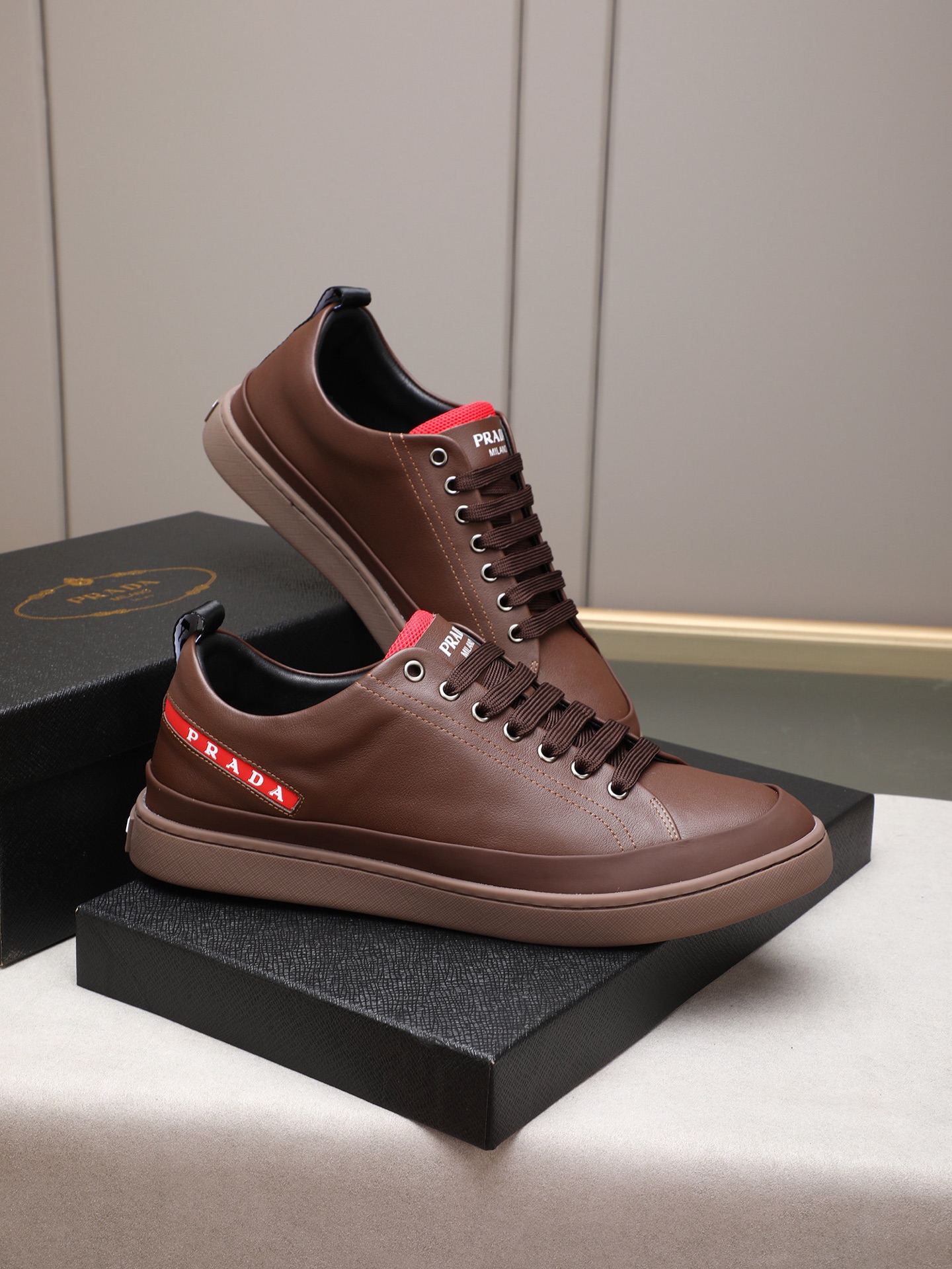 Prada Men's Leather Low Top Sneakers Brown Casual Shoes Size 38-44 5 i1746697861606 5604 0 3