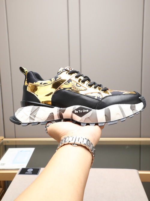 Versace Men's Printed Leather Sneakers Breathable Comfort Walking Shoes 1 Versace Men's Printed Leather Sneakers Breathable Comfort Walking Shoes