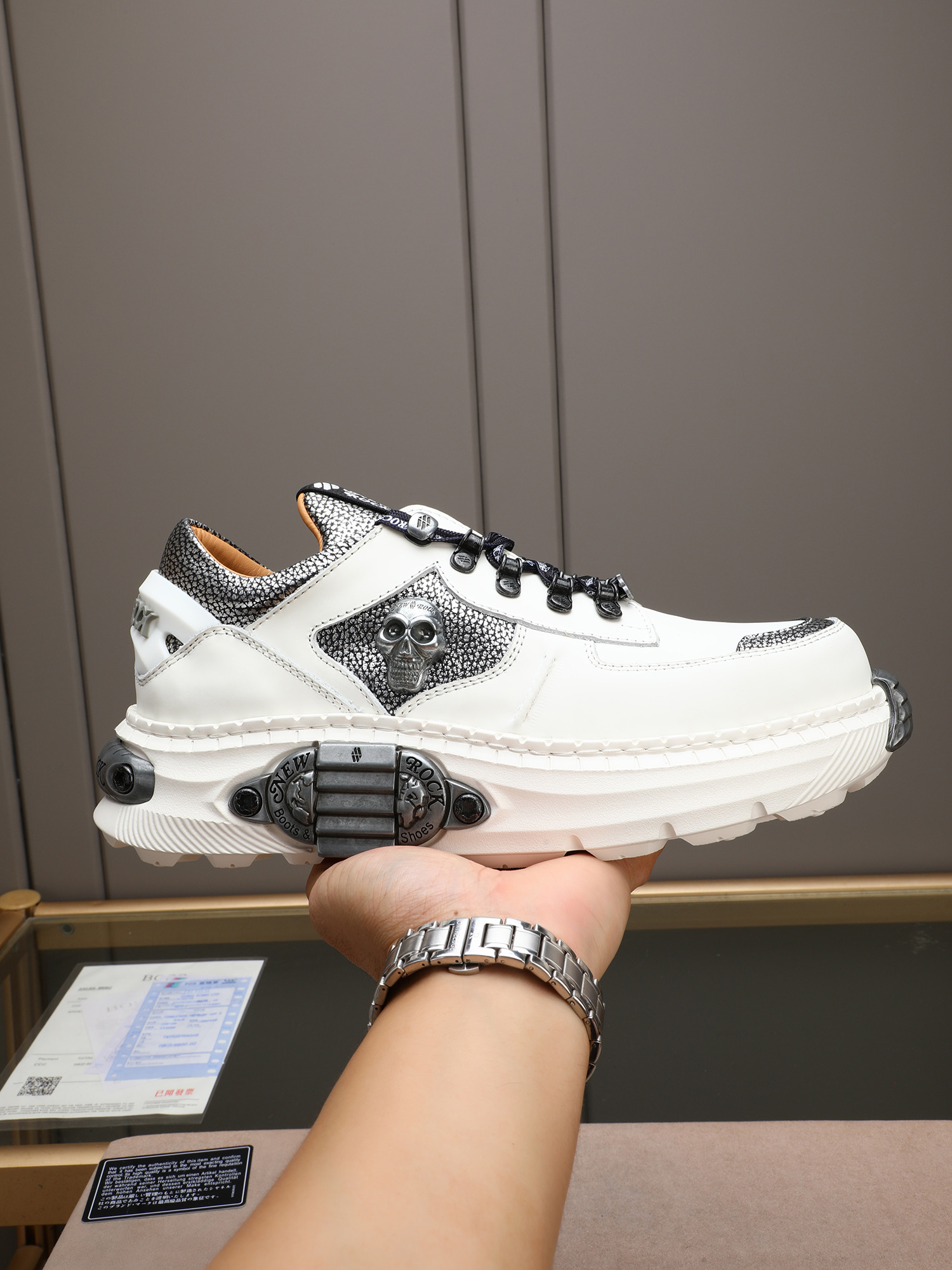 New Rock White Leather Tank Tread Sole Punk Rock Platform Sneakers