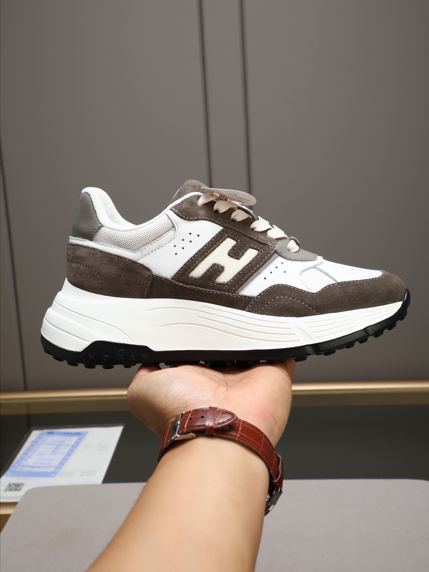 Hogan H-Stripes Dames Heren Leren Sneakers - Trendy Dikke Zool Sportschoenen