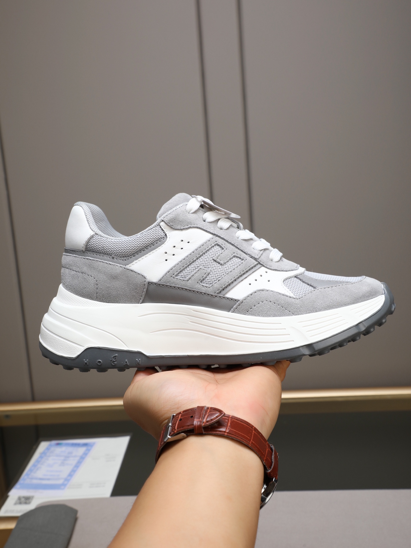 Hogan H-Stripes Thick Sole Sneakers Couple Style Casual Sports Shoes