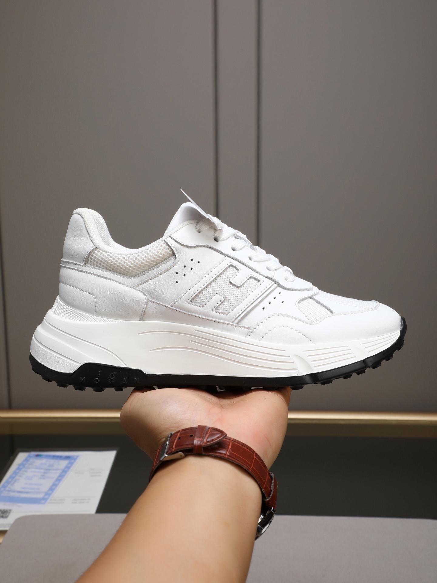 Hogan H-Stripes Leather Platform Sneakers Chunky Sole Lace-Up White