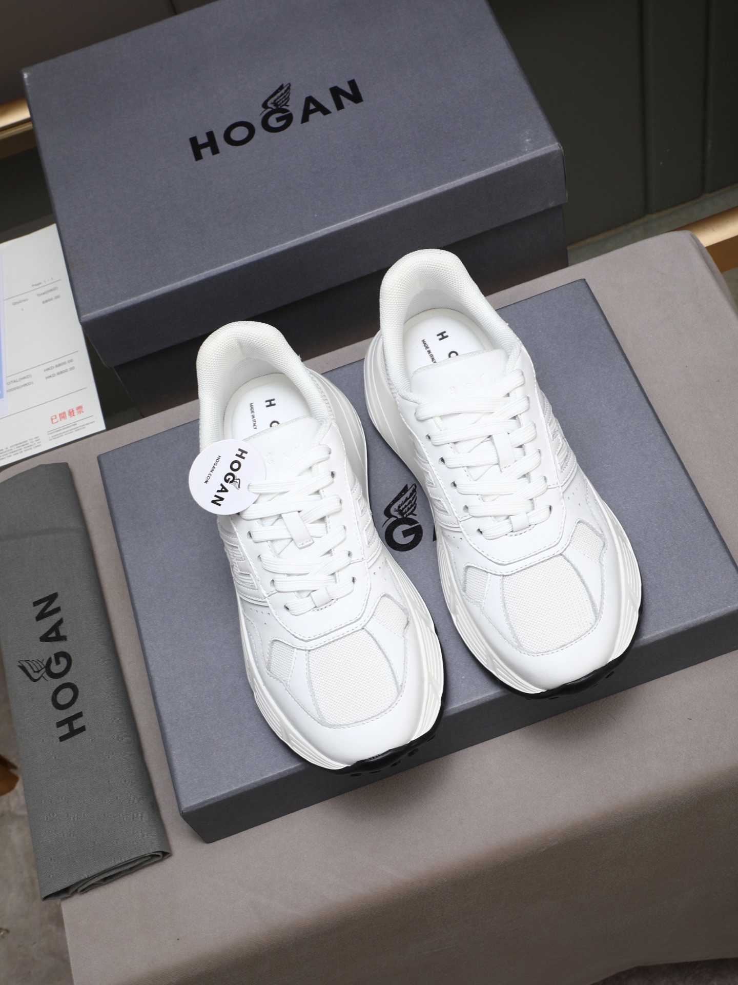 Hogan H-Stripes Leather Platform Sneakers Chunky Sole Lace-Up White 8 i1758619969025 3510 0 6