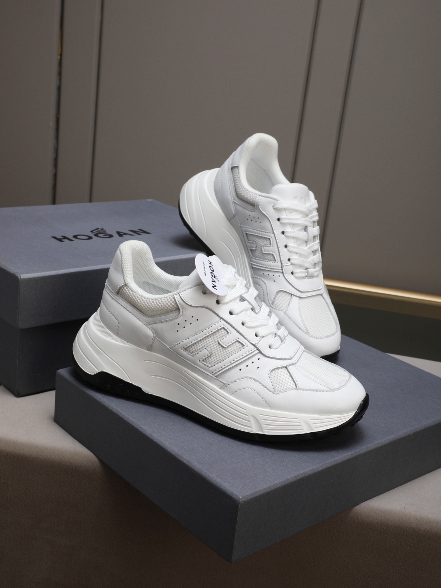 Hogan H-Stripes Leather Platform Sneakers Chunky Sole Lace-Up White 5 i1758619970050 3798 0 3