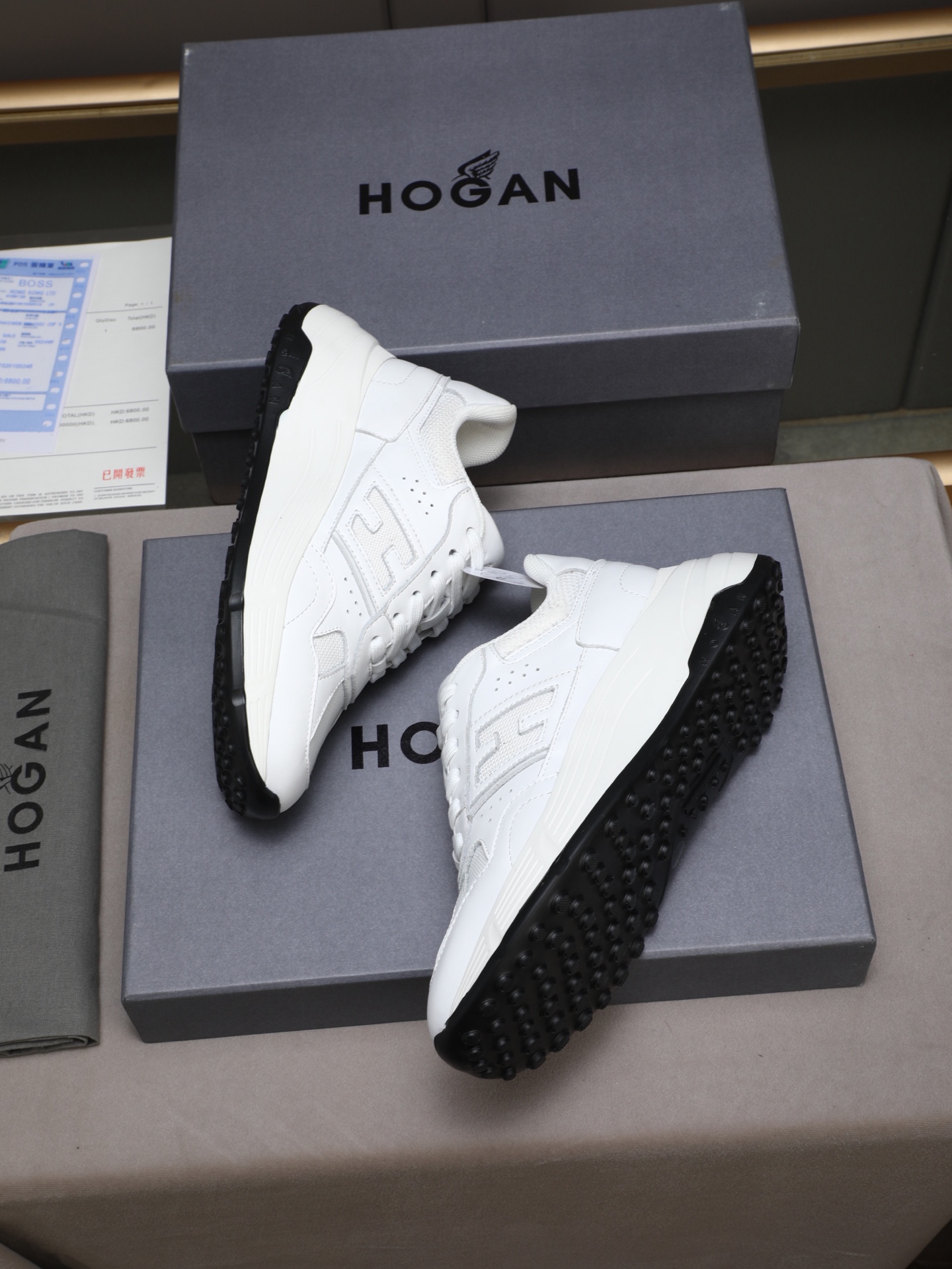 Hogan H-Stripes Leather Platform Sneakers Chunky Sole Lace-Up White 10 i1758619970050 8695 0 8