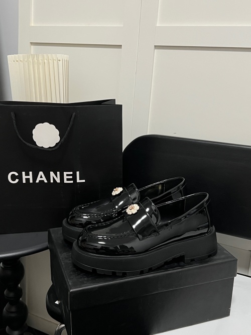 Chanel Women's Black Leather Loafers with Camellia Accent 1 Chanel Women's Black Leather Loafers with Camellia Accent