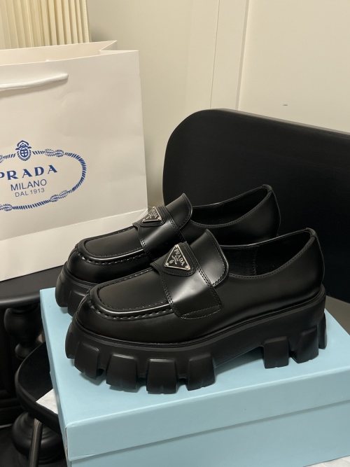 Prada Women's Monolith Leather Loafers Black with Triangle Logo, Chunky Platform 1 Prada Women's Monolith Leather Loafers Black with Triangle Logo, Chunky Platform
