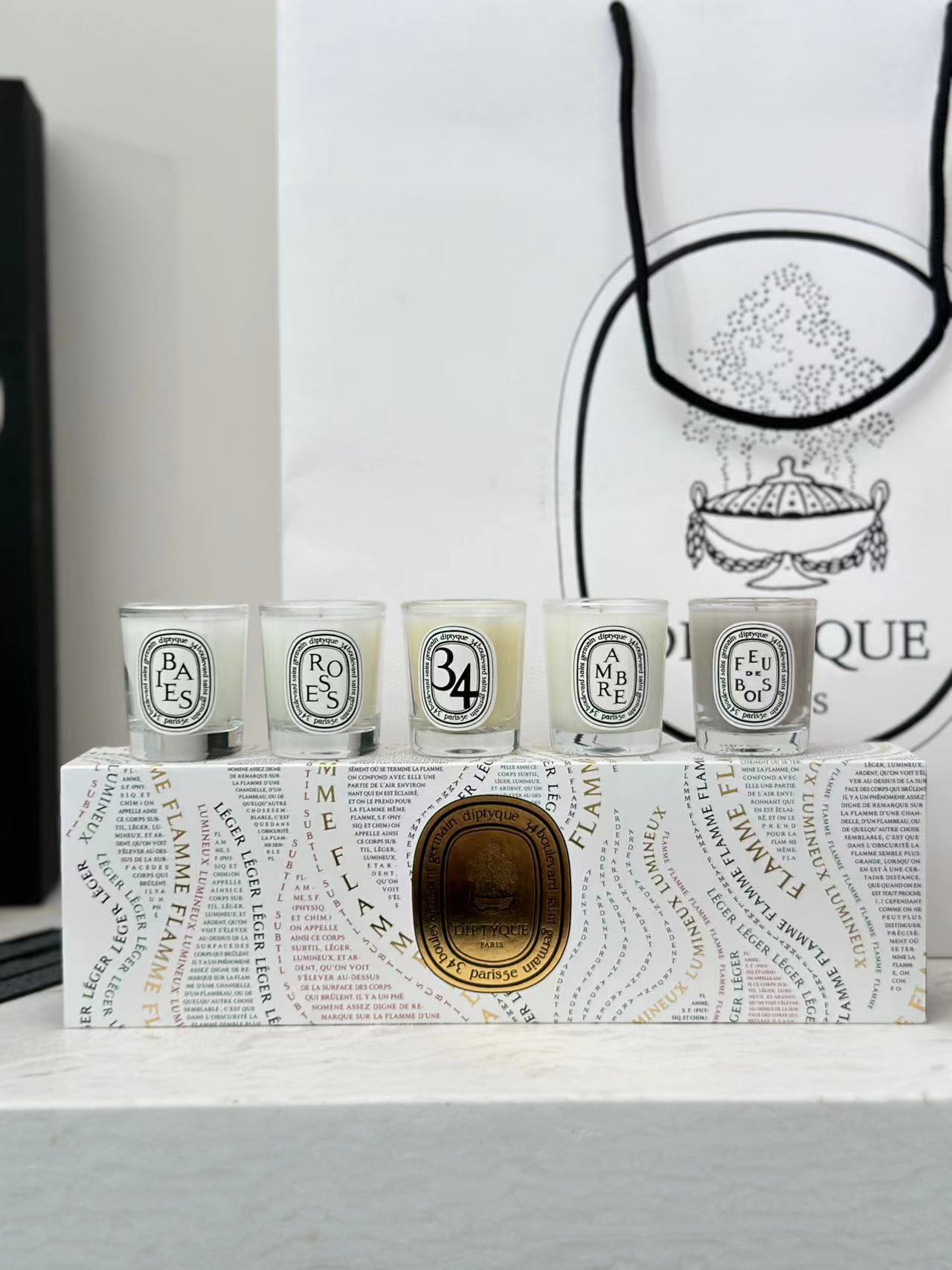 120🔥 Diptyque edición limitada dorada set de 5*35g velas aromáticas: Baya, Rosa, 34 Boulevard Saint-Germain, Ámbar, Ca…