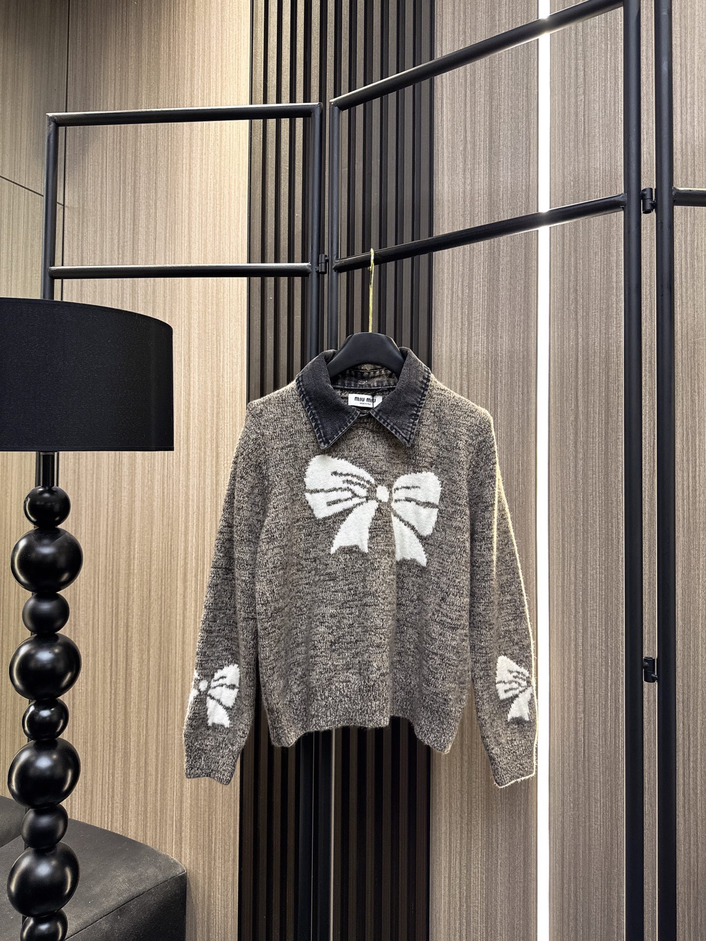 ✨✨✨miumiu✨✨✨2025秋冬新款💫 【轻甜少女感】70%羊毛混纺上衣✨可拆卸牛仔翻领一衣两穿💫蝴