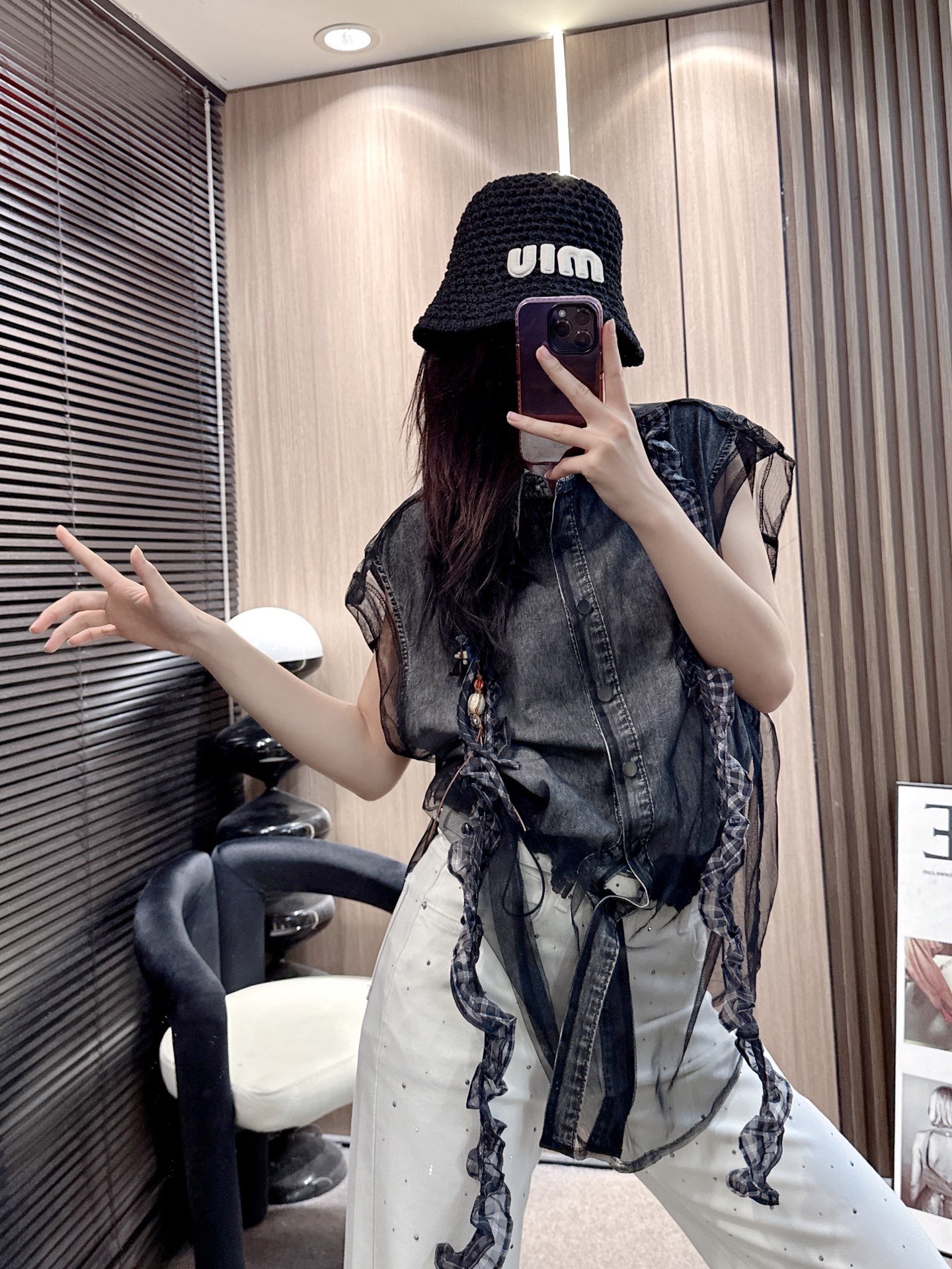 ✨✨✨MM6✨✨✨2026新版💫 MM6网纱拼接牛仔，木耳花边飘带无袖马甲，柔美又帅气，图片色SML