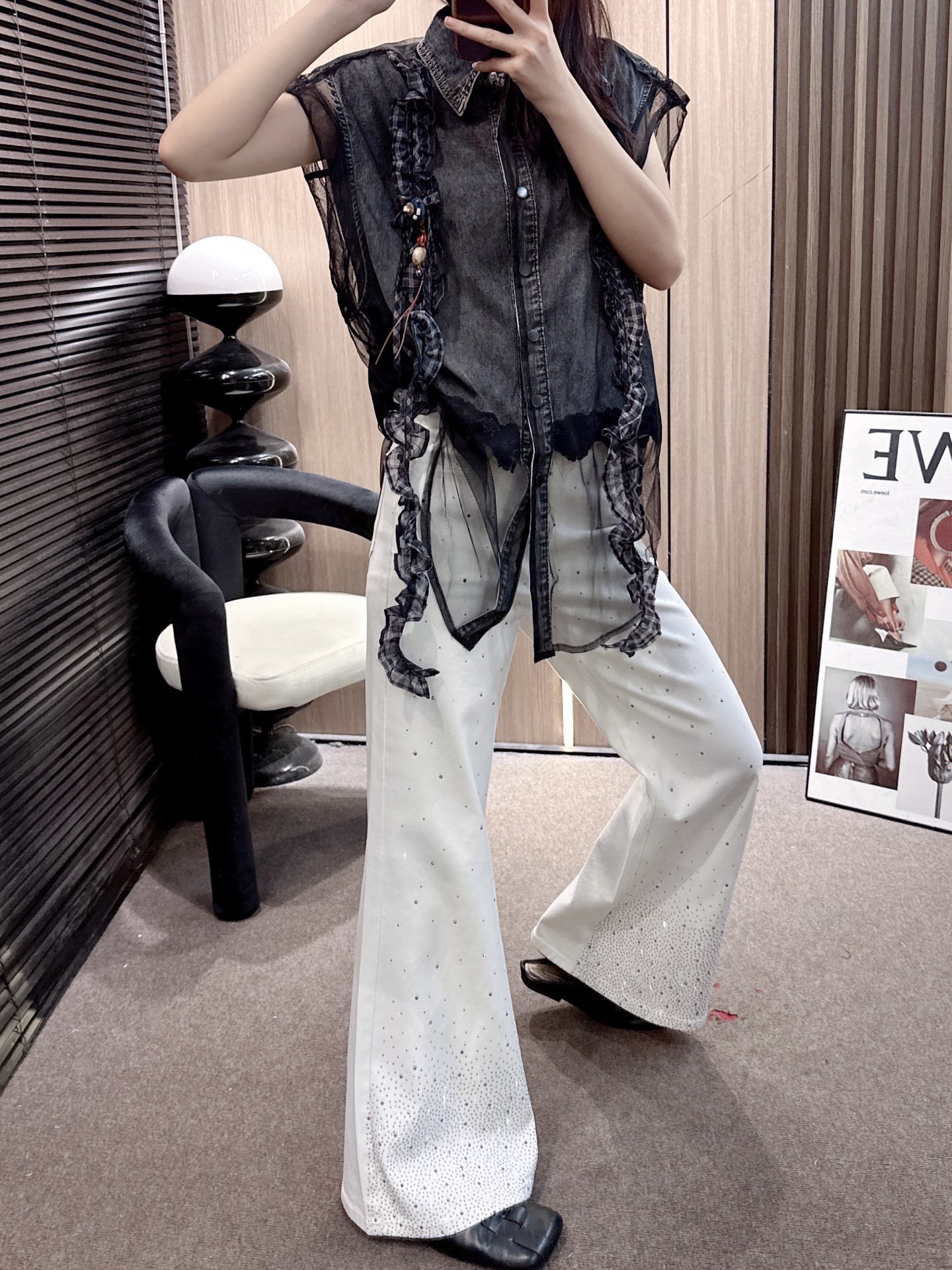 ✨✨✨MM6✨✨✨2026新版💫 MM6网纱拼接牛仔，木耳花边飘带无袖马甲，柔美又帅气，图片色SML