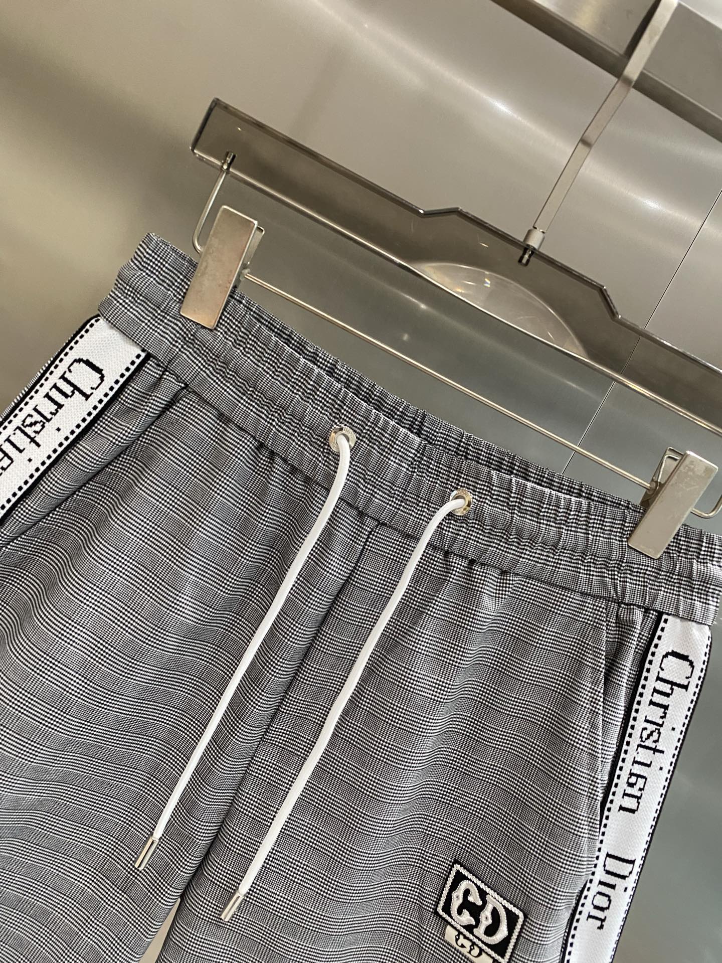 [Summer Shorts]New Dijia Dior grey checked shorts Gray check design Simple ye