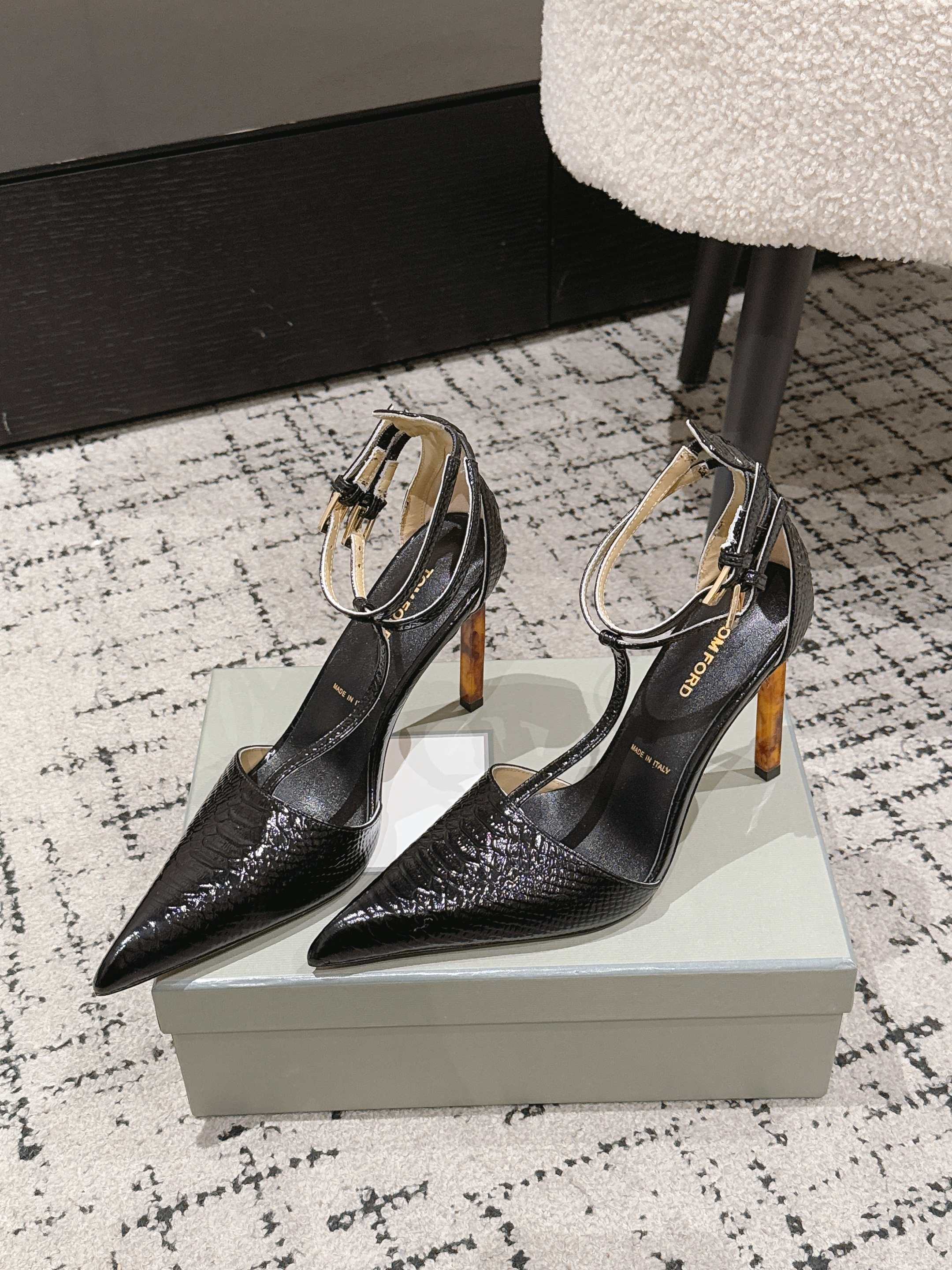 Tom Ford Black Ankle Strap Pumps