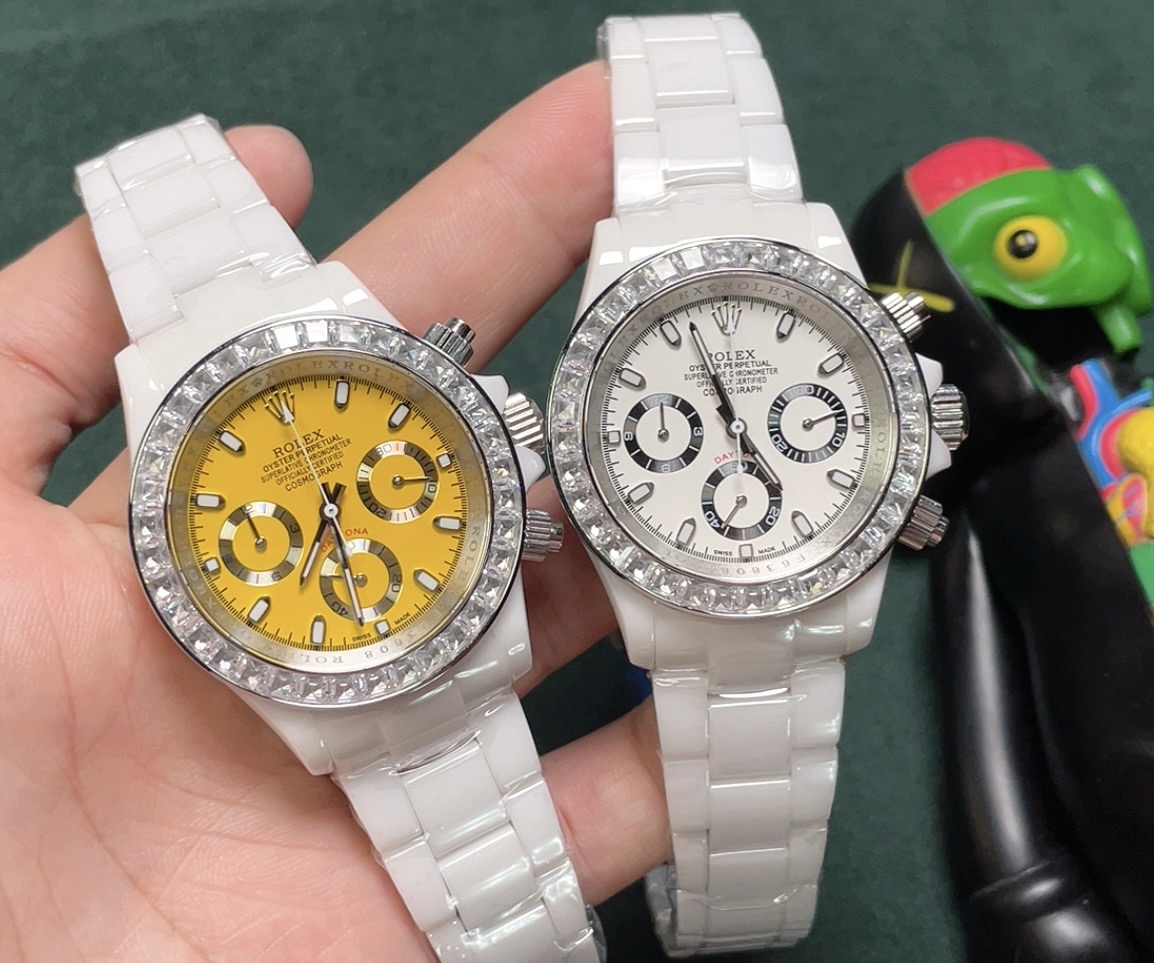 Rolex Daytona white ceramic case and bracelet, diamond bezel, white dial 40mm Men's Automatic