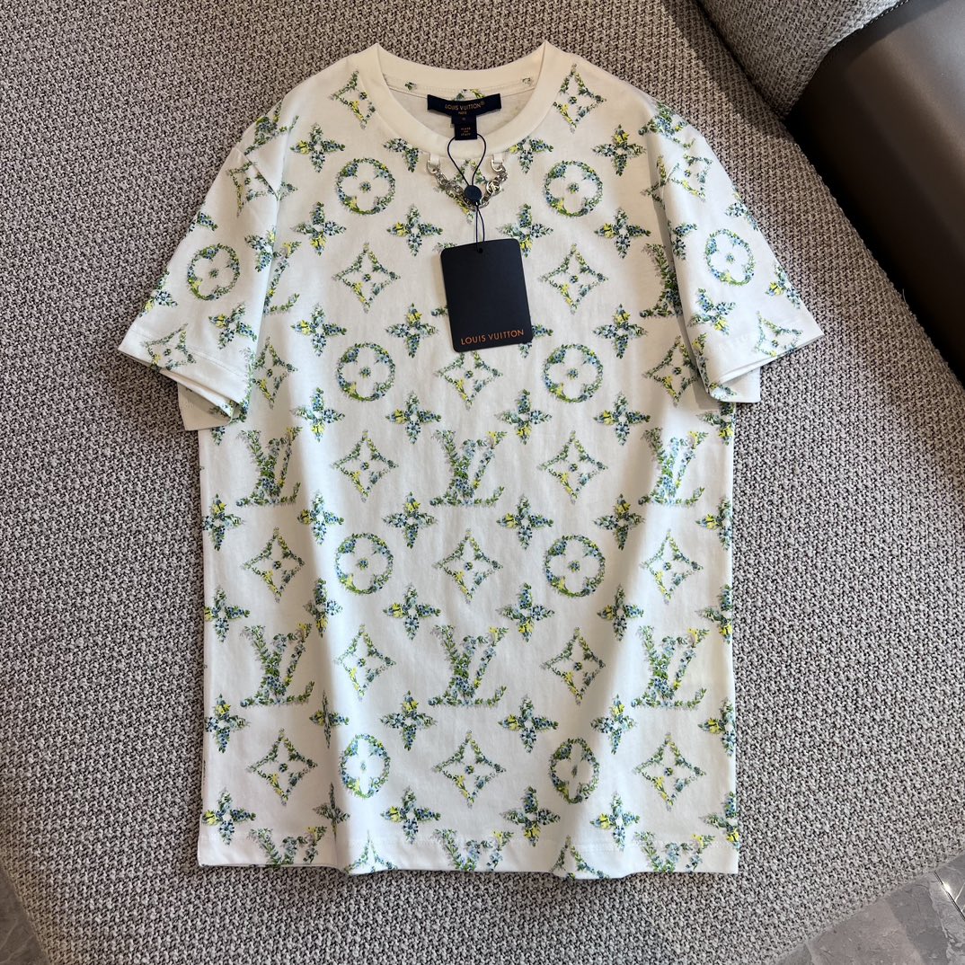 Louis Vuitton Clothing T-Shirt Printing Cotton Knitting Spring/Summer Collection Chains