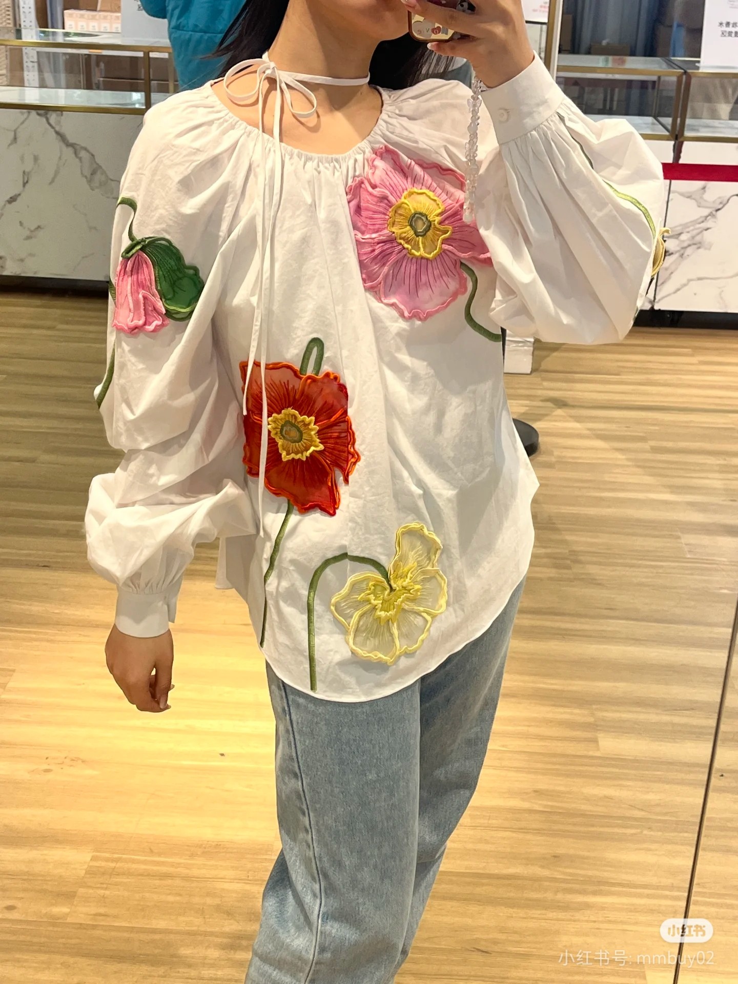 0.25kg/clipped label women's 3D floral detail crewneck shirt top - View 20