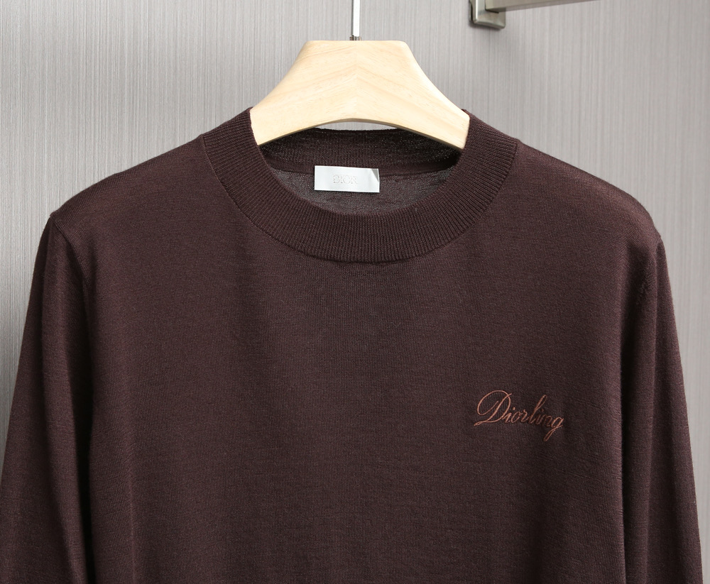 Dior Logo Embroidered Brown Wool Sweater, Men's Classic Style 3 i1760022692910 5628 0 7