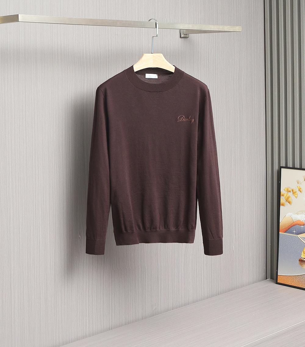 Dior Logo Embroidered Brown Wool Sweater, Men's Classic Style