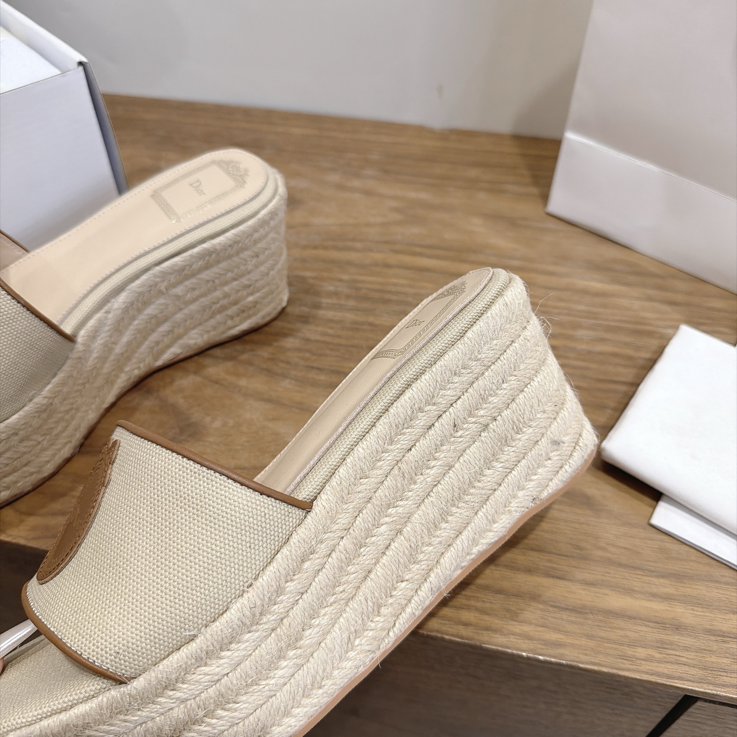dior beige medallion platform mules