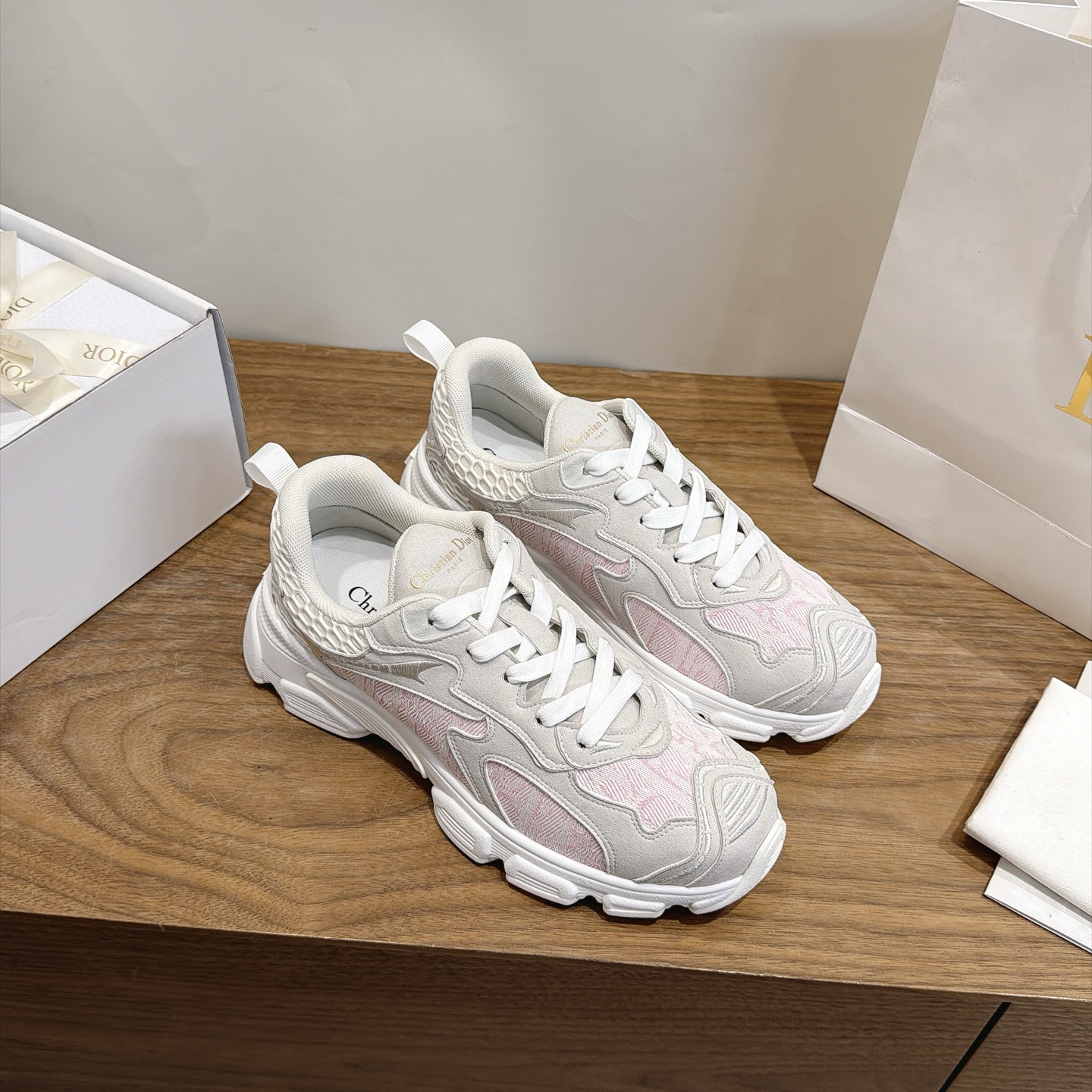 Dior White Pink Chunky Runner Sneaker